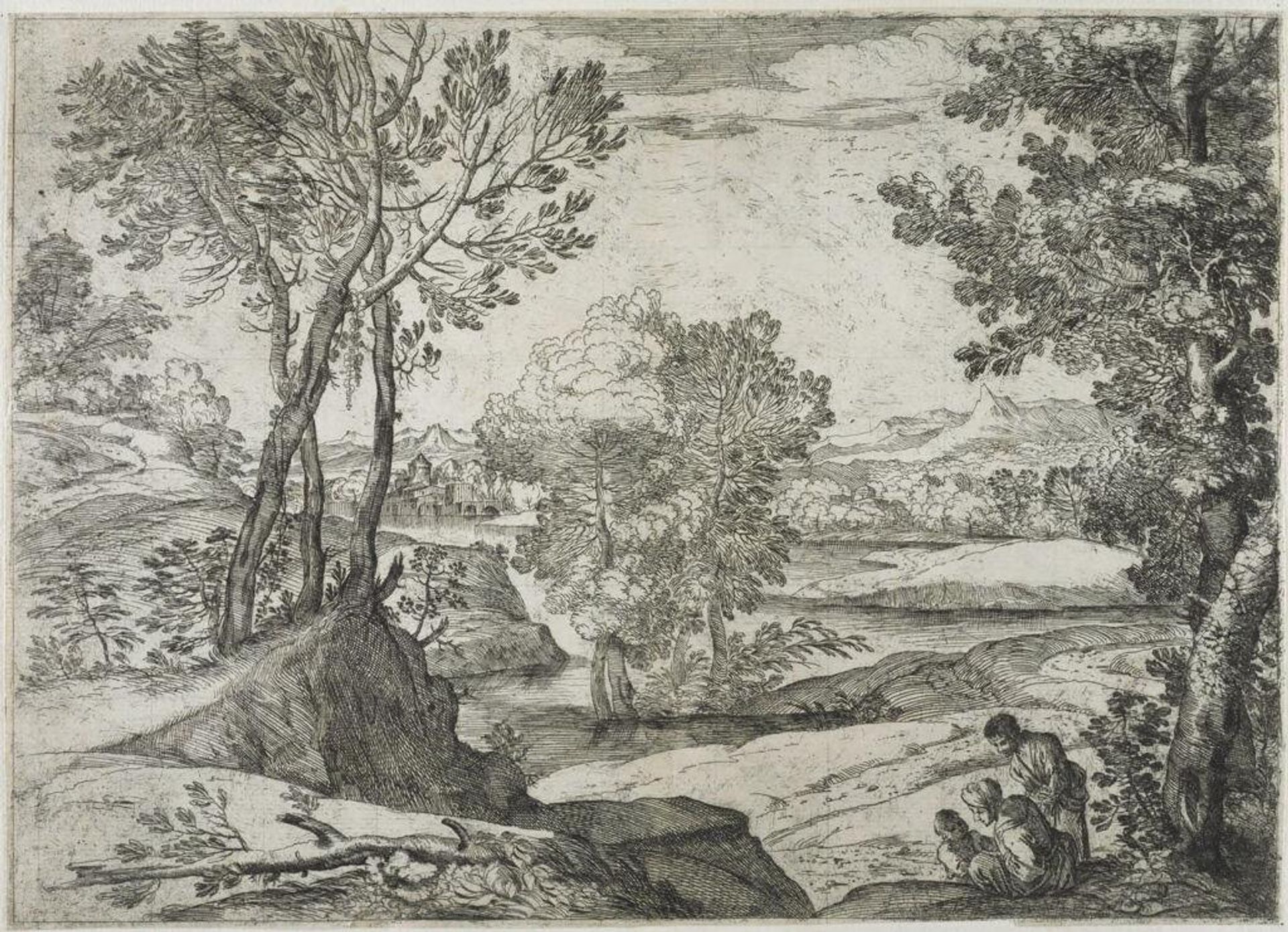 Landscape with Standing Man, Seated Woman, and Child by Giovanni Francesco Grimaldi