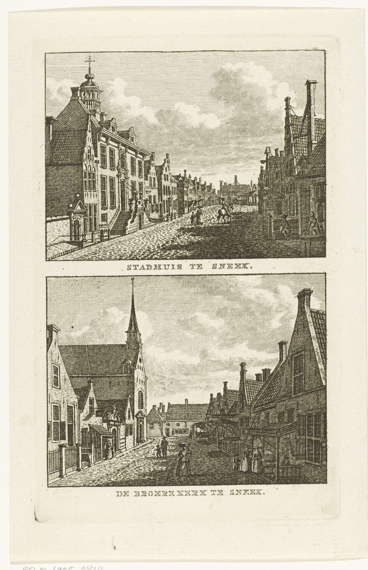Twee stadsgezichten te Sneek: Stadhuis en Broerekerk by Carel Frederik (I) Bendorp