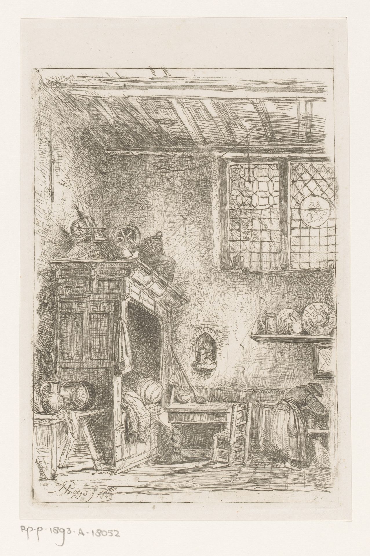 Vlaams interieur met bedstee by Henri Leys