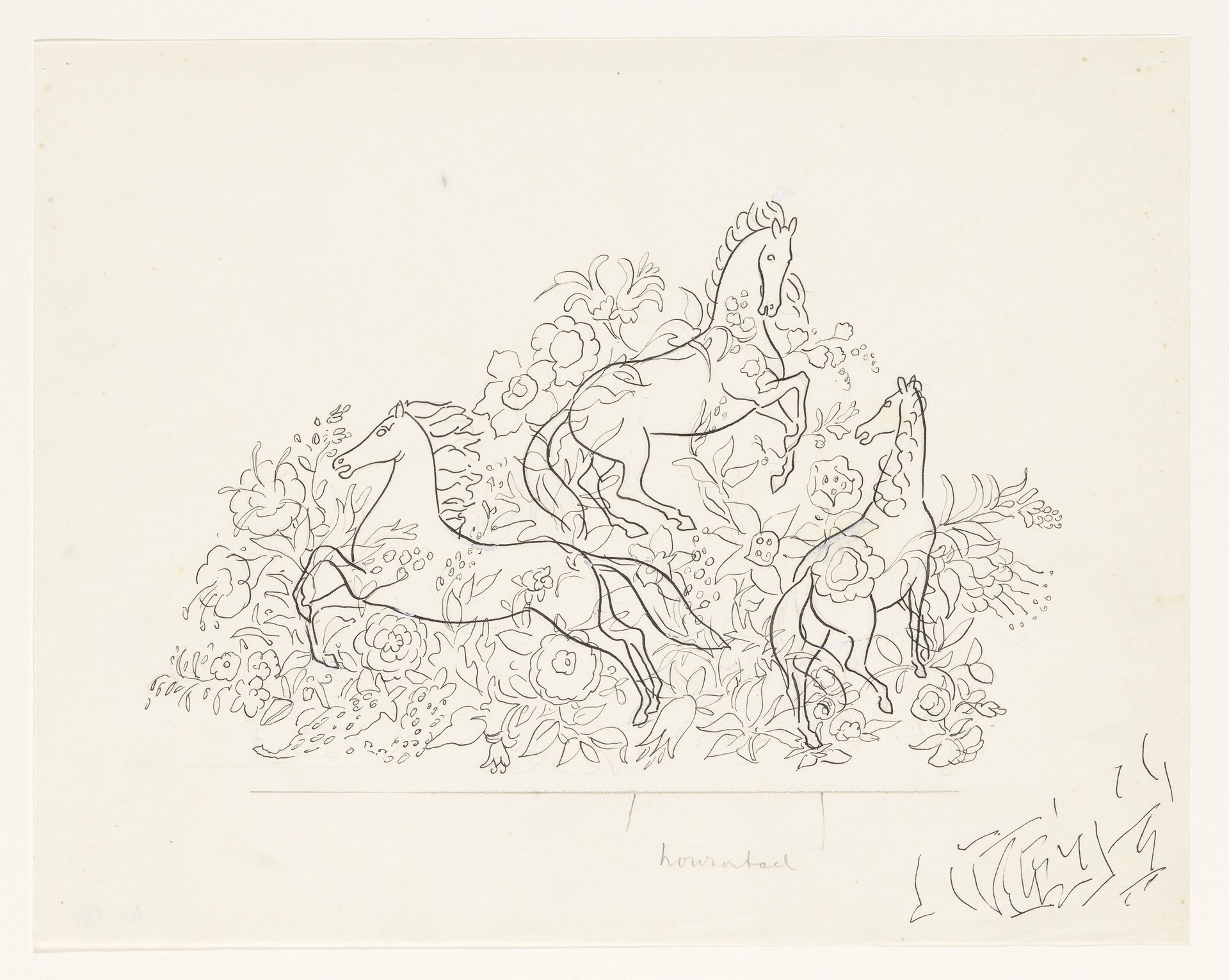 Drie paarden tussen bloemen by Leo Gestel
