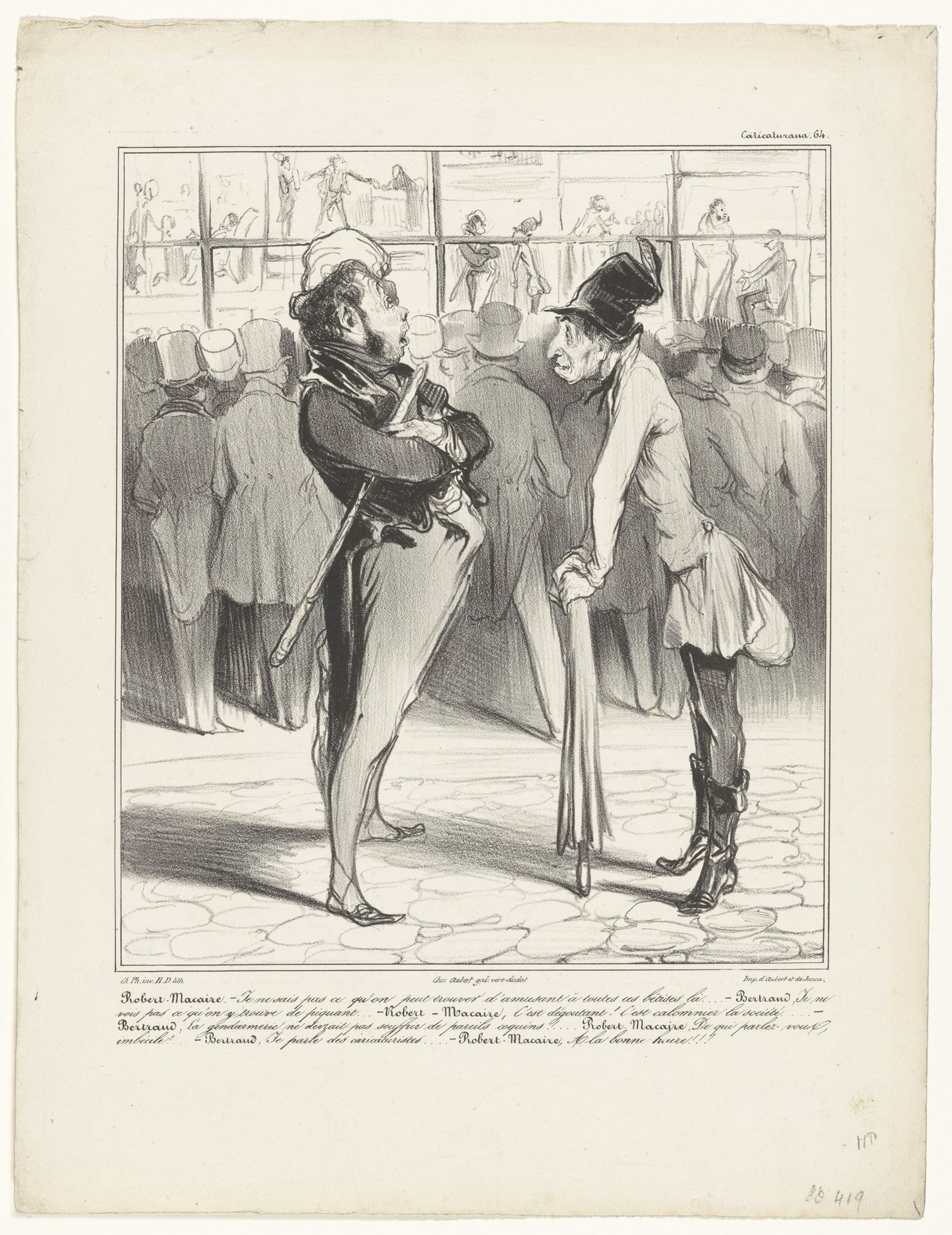 Robert-Macaire in gesprek met Bertrand voor de etalage van een prenthandel by Honoré Daumier