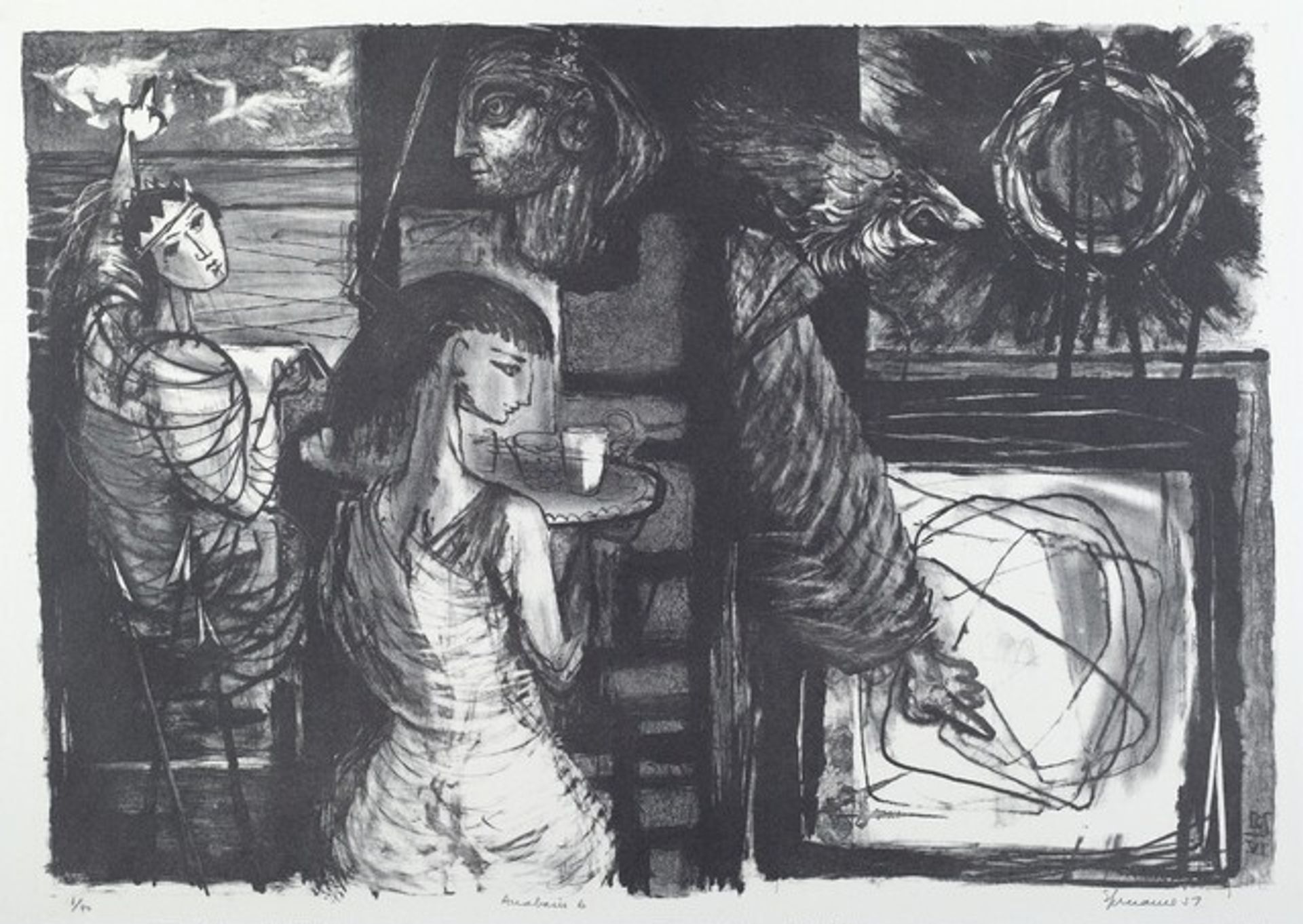 Great Chargers of Gold Held Up by the Handmaidens Smote the Weariness of the Sands by Benton Spruance