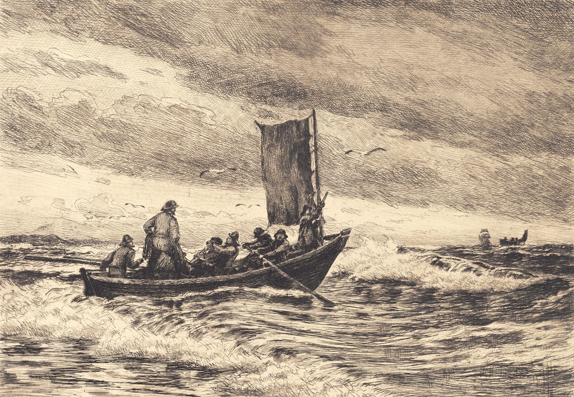 Fiskerbåd i brændingen by Carl Locher