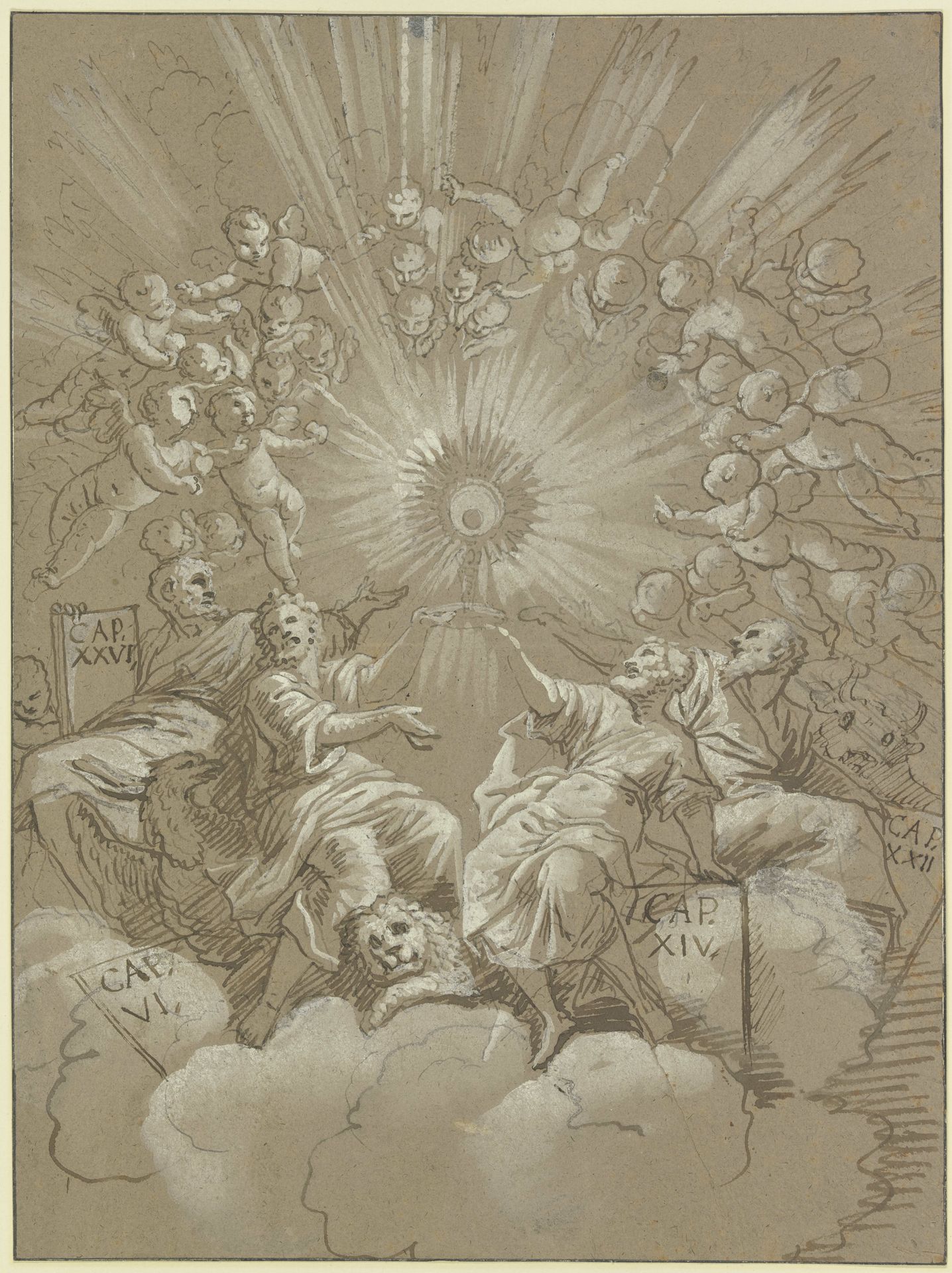 Die Verehrung der Hostie durch die vier Evangelisten by Giovanni Lanfranco
