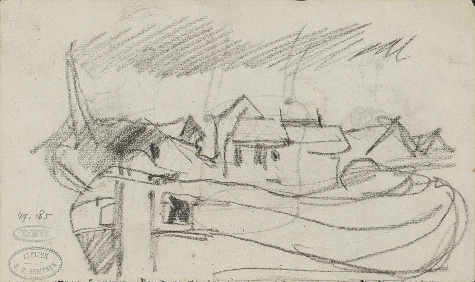 Gezicht in Amsterdam met een schip by George Hendrik Breitner
