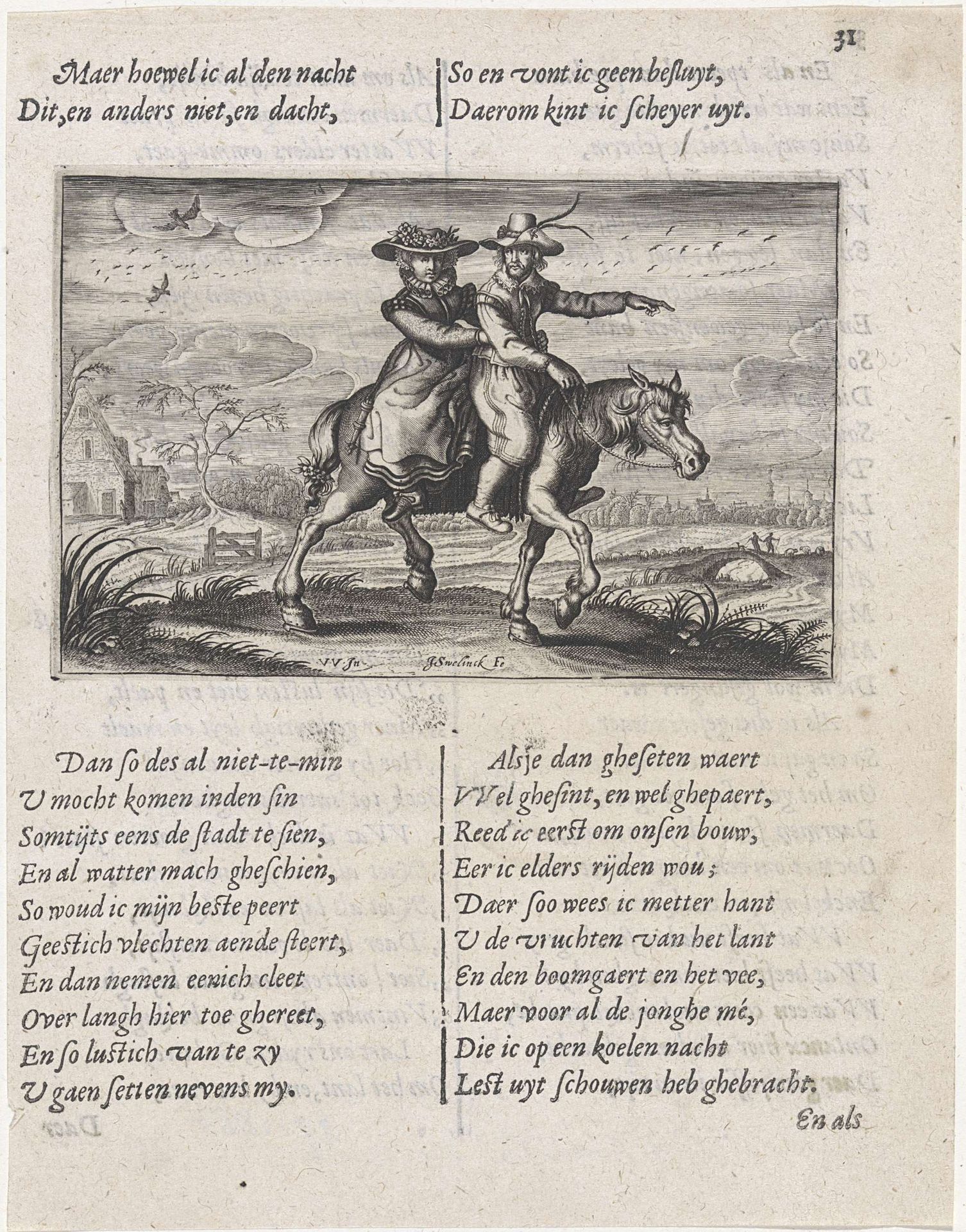 Man en vrouw te paard by Jan Gerritsz Swelinck