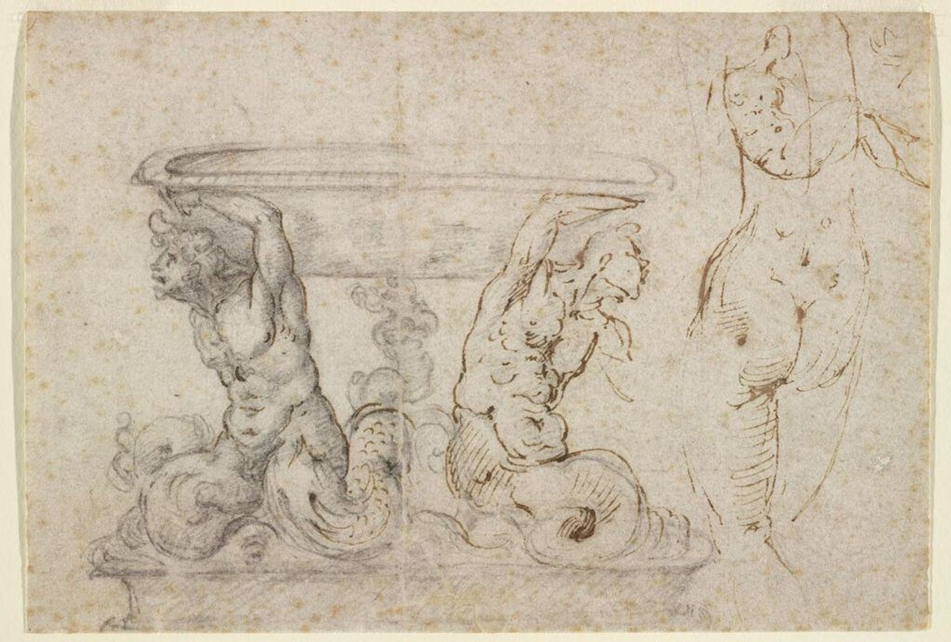Sketch for a Fountain; verso: Penis by Giovan Angelo Montorsoli