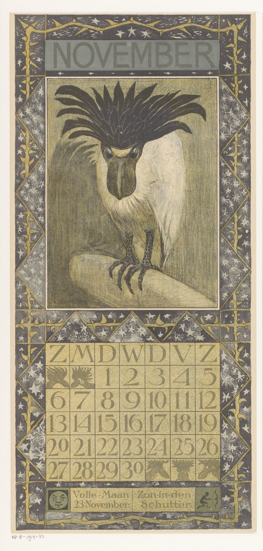 Kalenderblad november met een schuitbekreiger by Theo van Hoytema