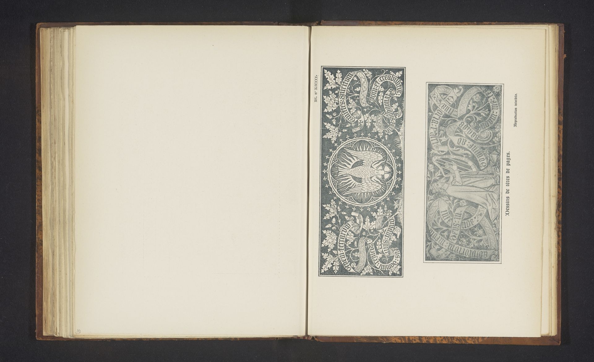 Twee ontwerpen van pagina-hoofden uit boeken, waarvan één houtsnede en één fotomechanische reproductie by Joseph Casier