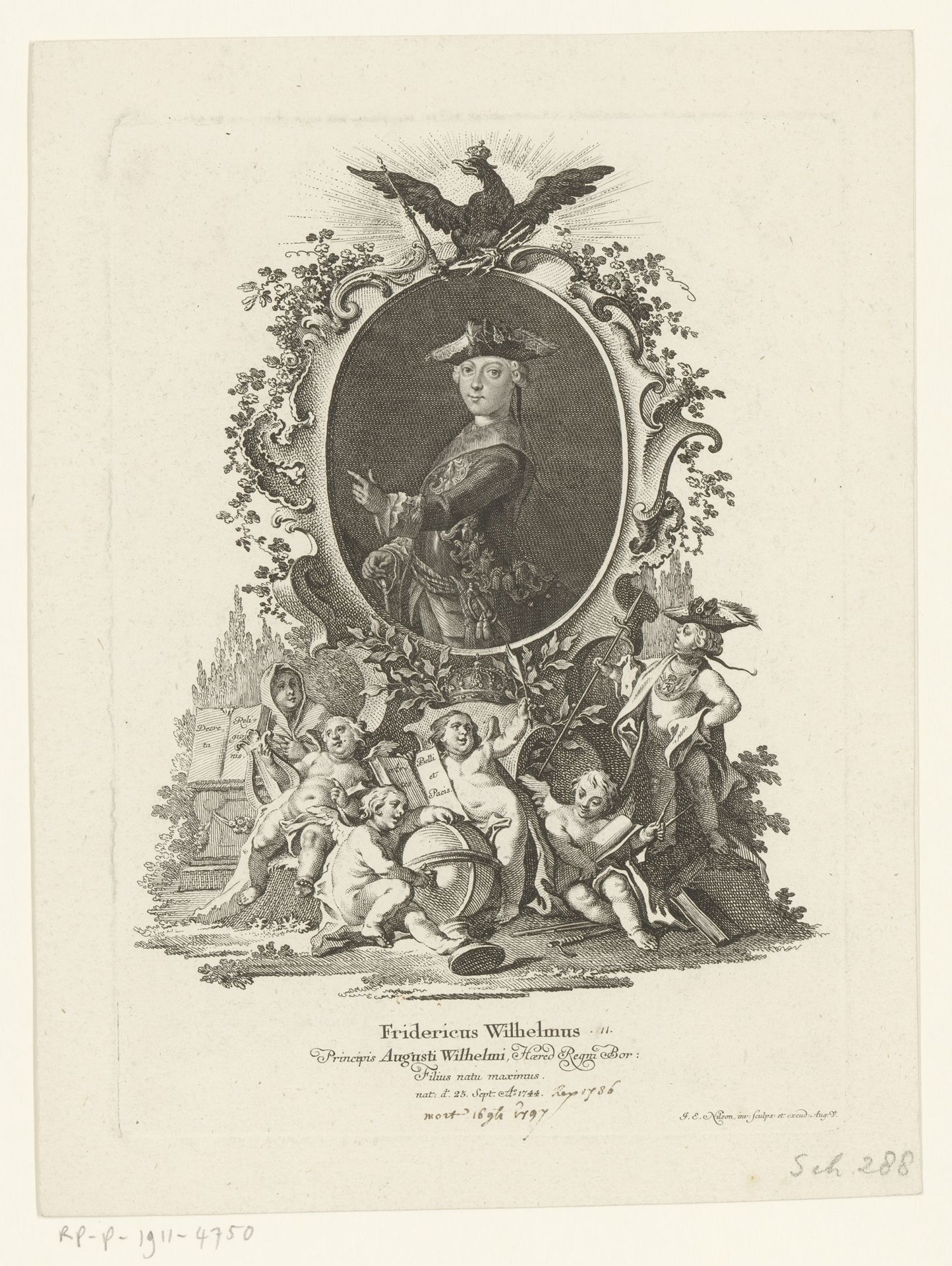 Portret Frederik Willem II, koning van Pruisen by Johann Esaias Nilson