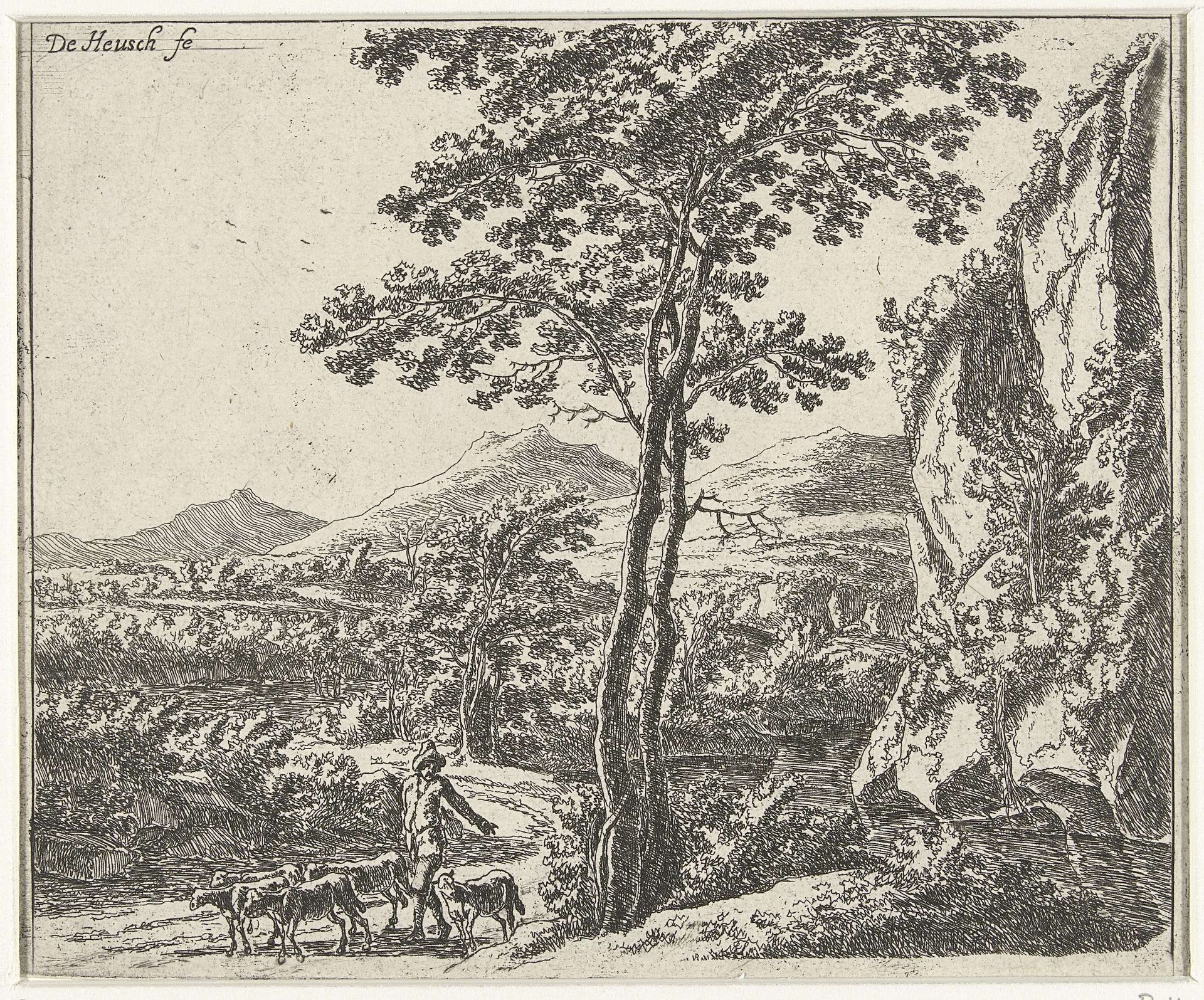 Landschap met herder en zijn kudde by Willem de Heusch