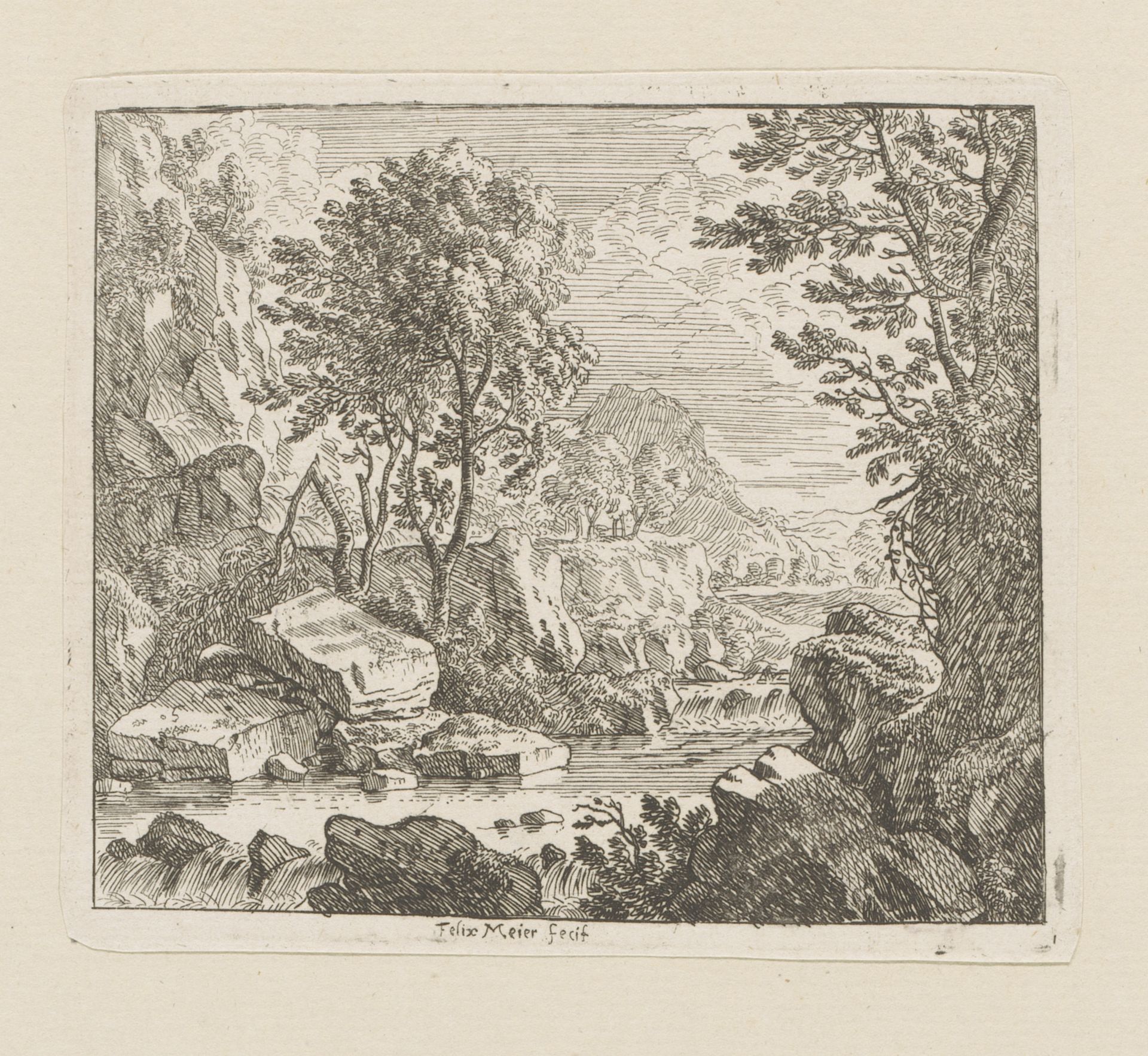 Rotsachtig landschap met cascade by Felix Meyer