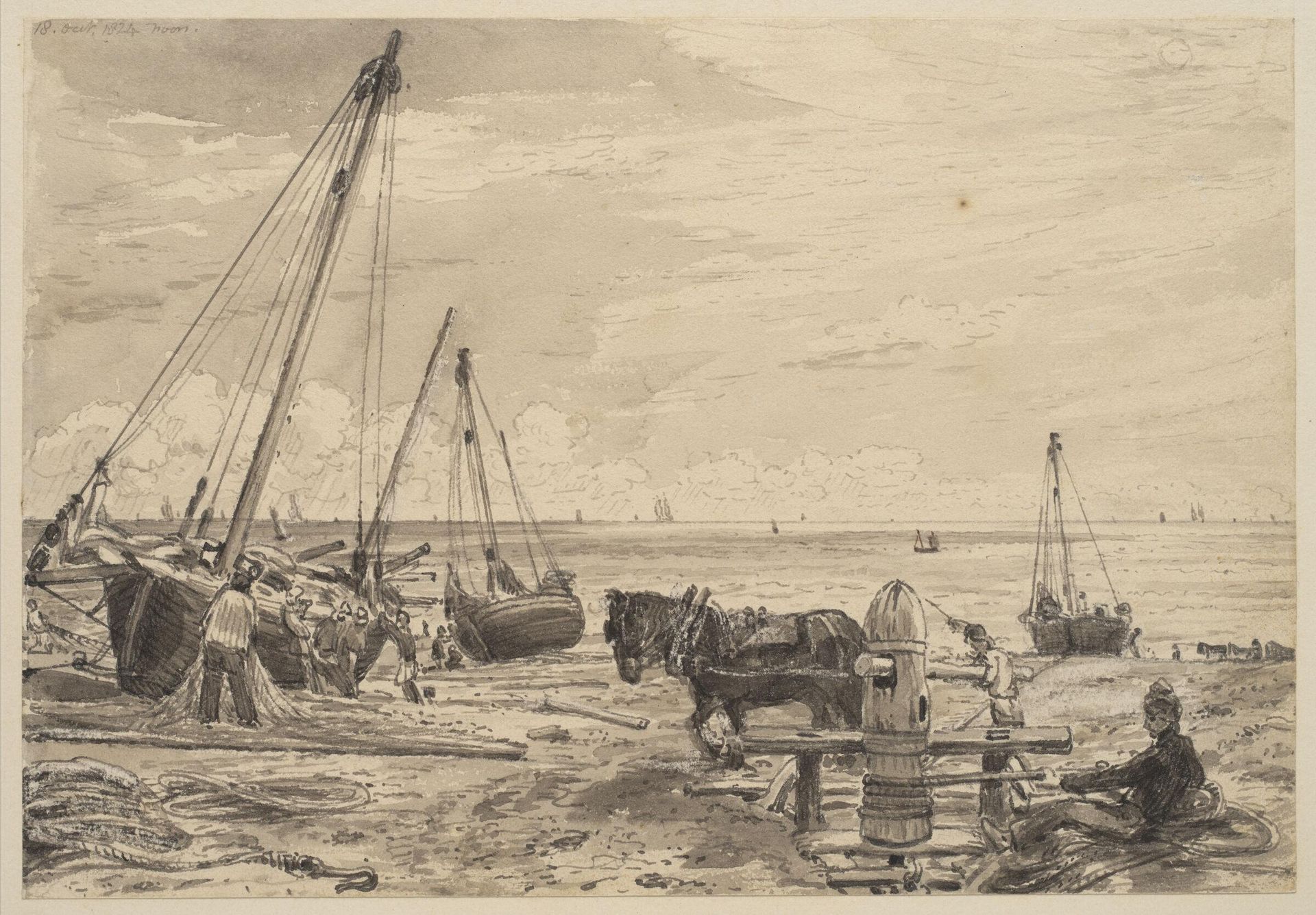 Brighton Beach, with a Horse Turning a Capstan by John Constable