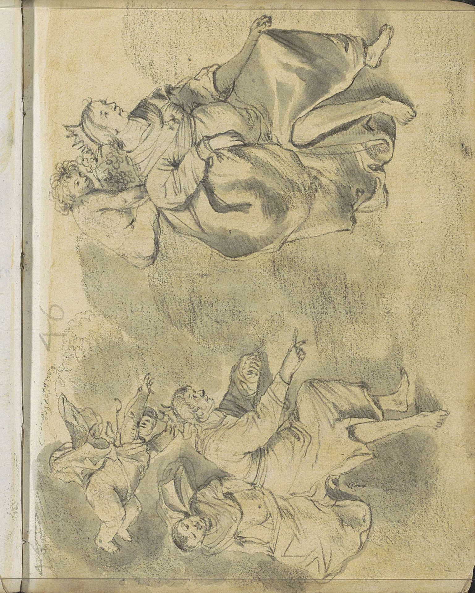 Twee gekroonde figuren omringd door putti by Cornelis Saftleven