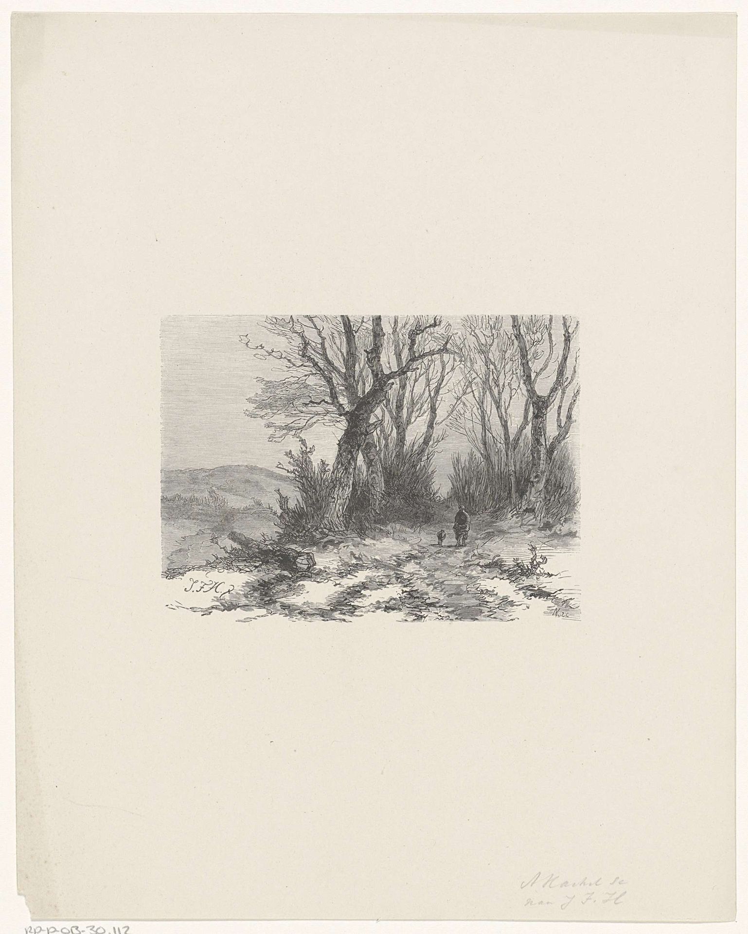 Bospad met een man en een schaap by A. Kachel