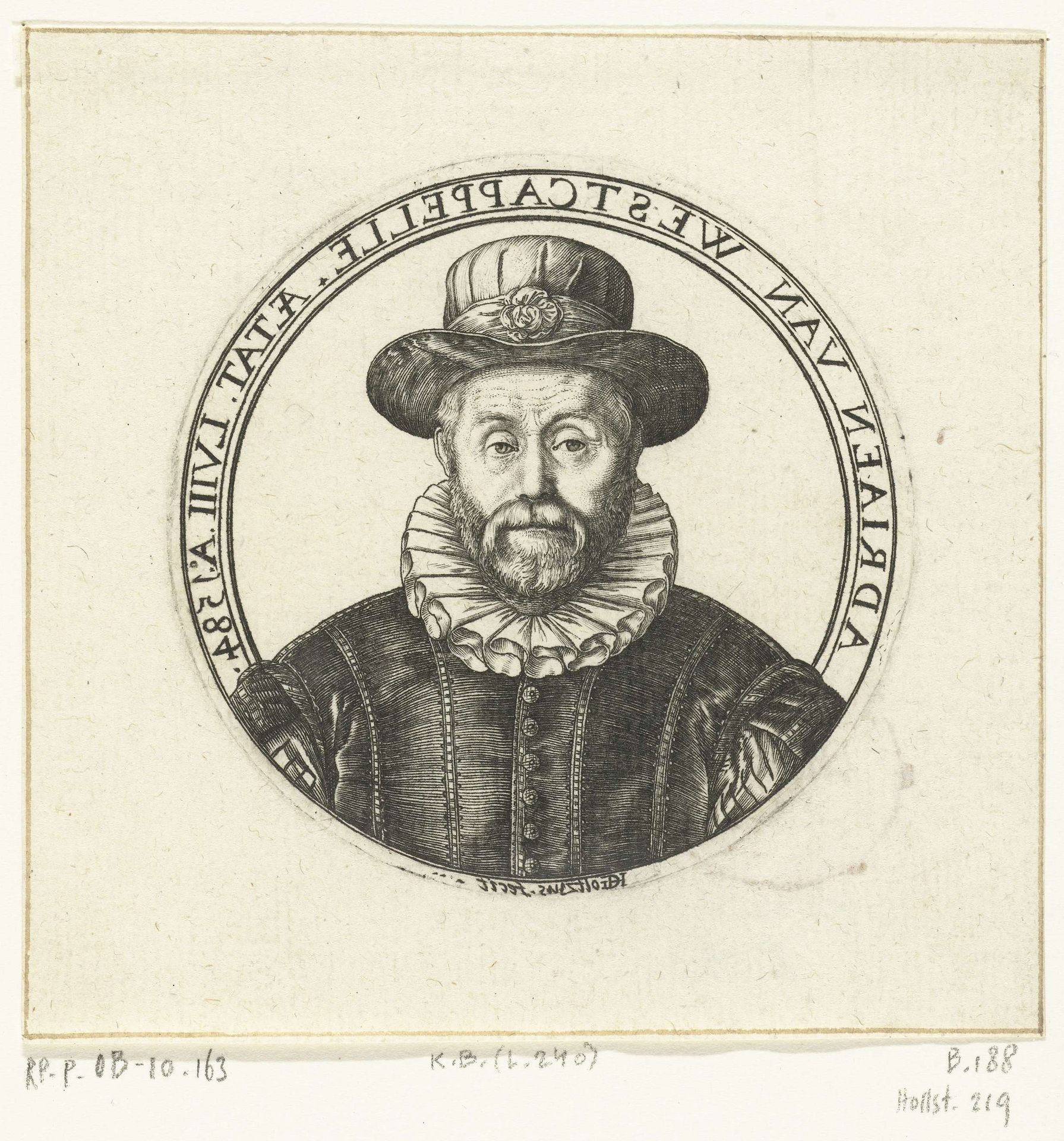 Portret van Adriaan van Westcapelle by Hendrick Goltzius