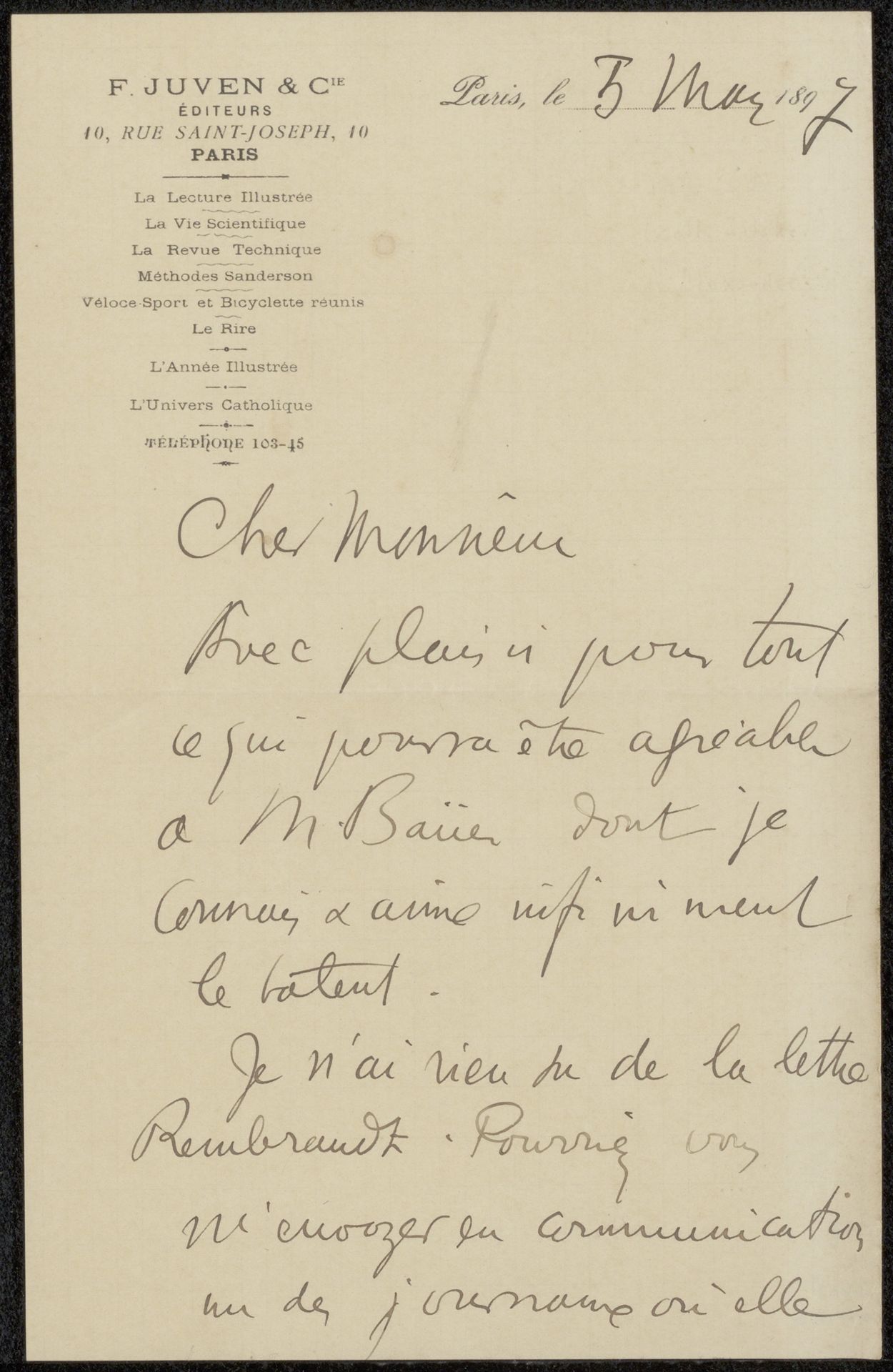 Brief aan Philip Zilcken by Arsène Alexandre