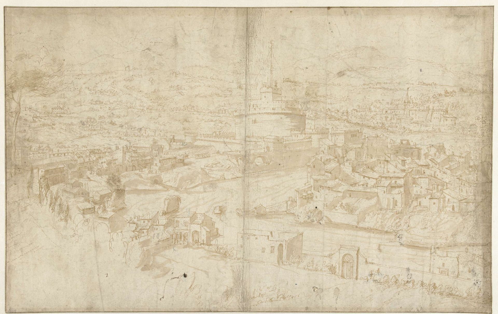 Gezicht op de Tiber en de Castel Sant' Angelo by Antoni van den Wijngaerde