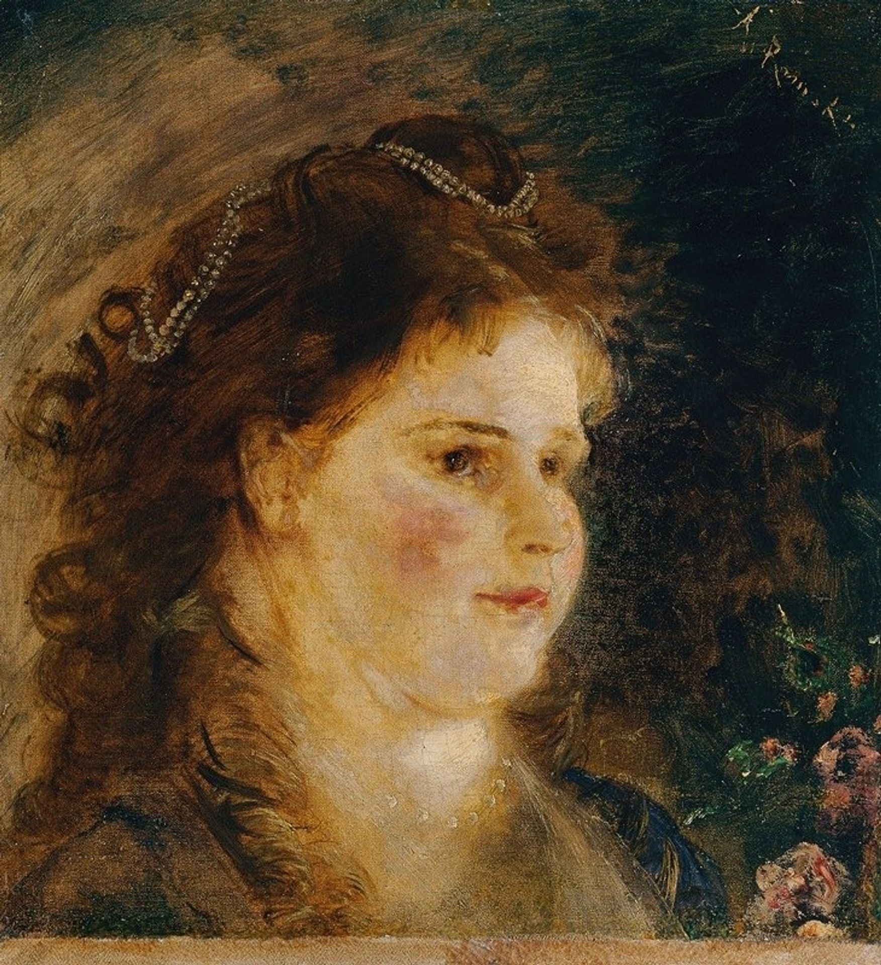 Mädchen mit Perlenkette im Haar by Anton Romako