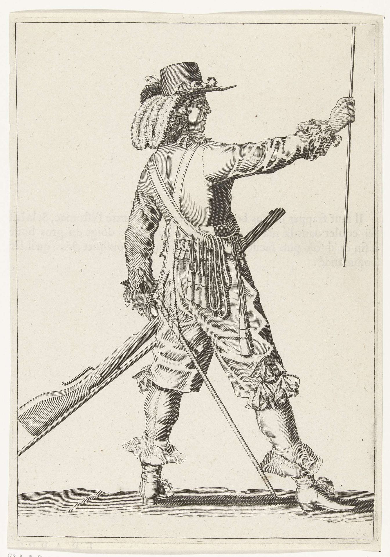 Soldaat houdt de laadstok van zijn musket recht voor zich, ca. 1645 by Petrus Rucholle