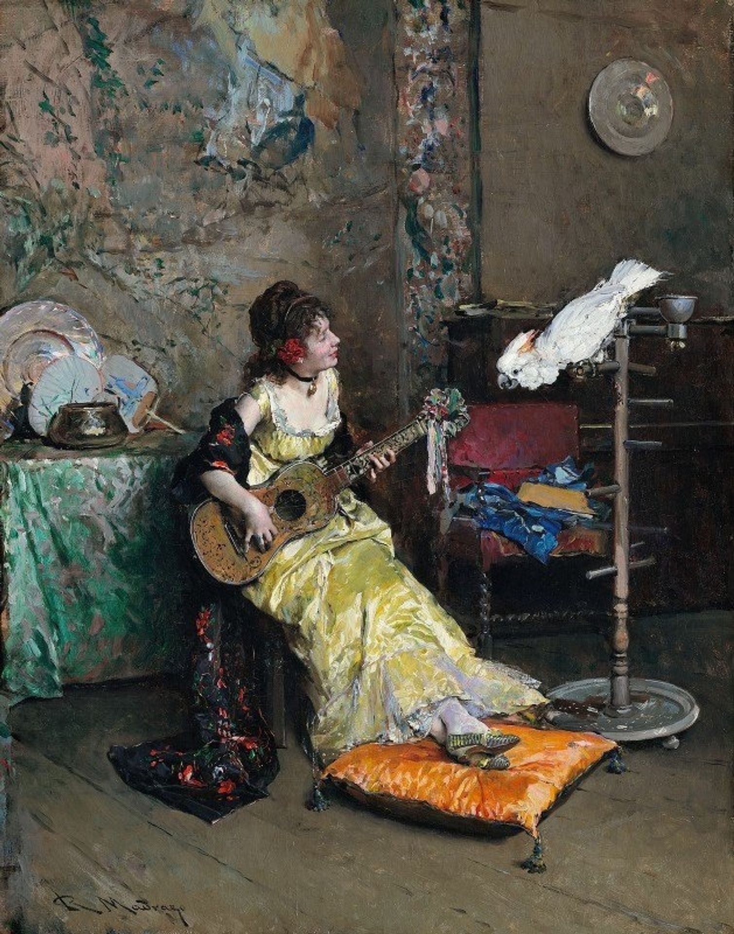 Woman With A Parrot by Raimundo de Madrazo