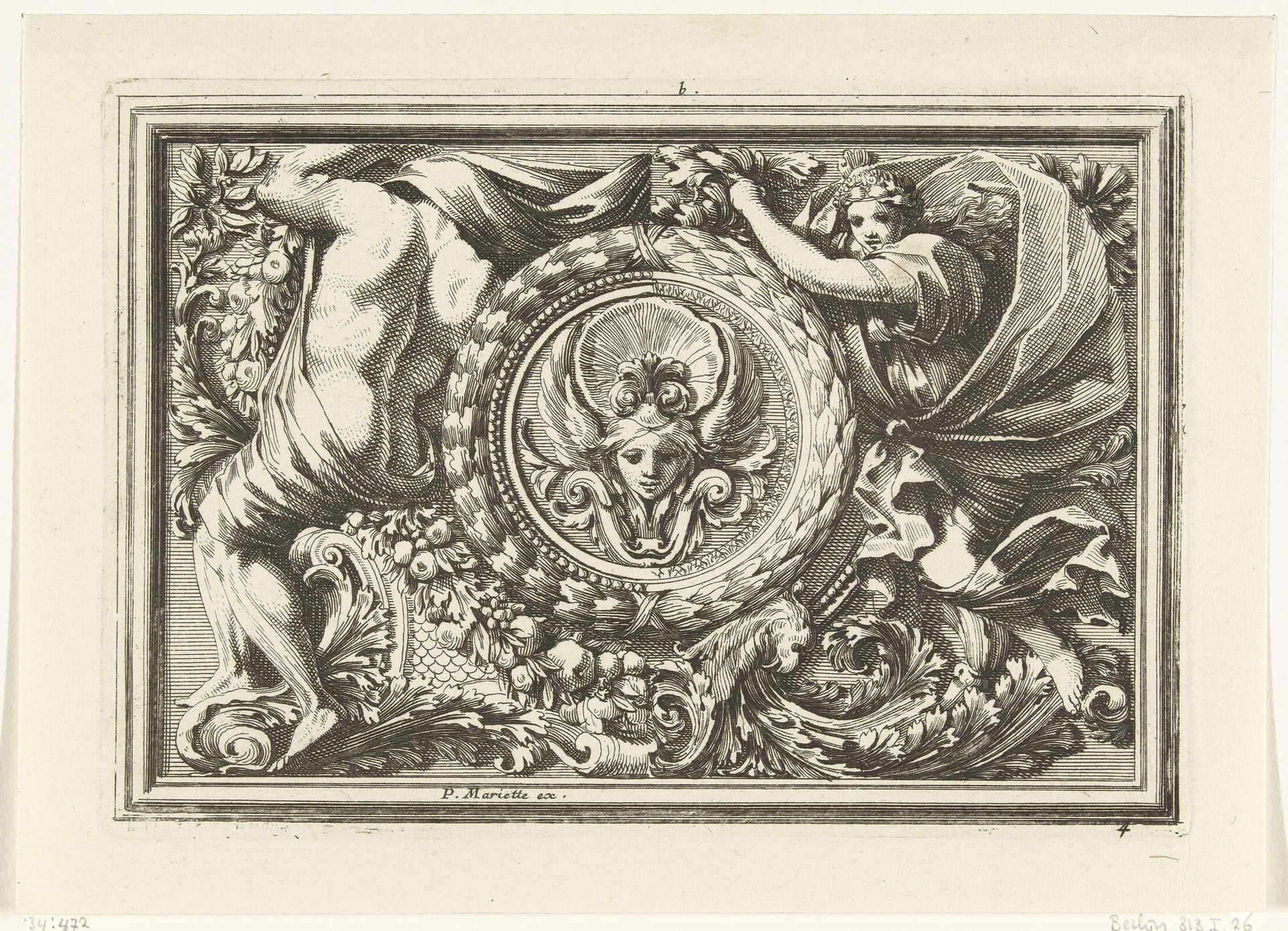 Paneel met masker in rond medaillon by Jean Lepautre