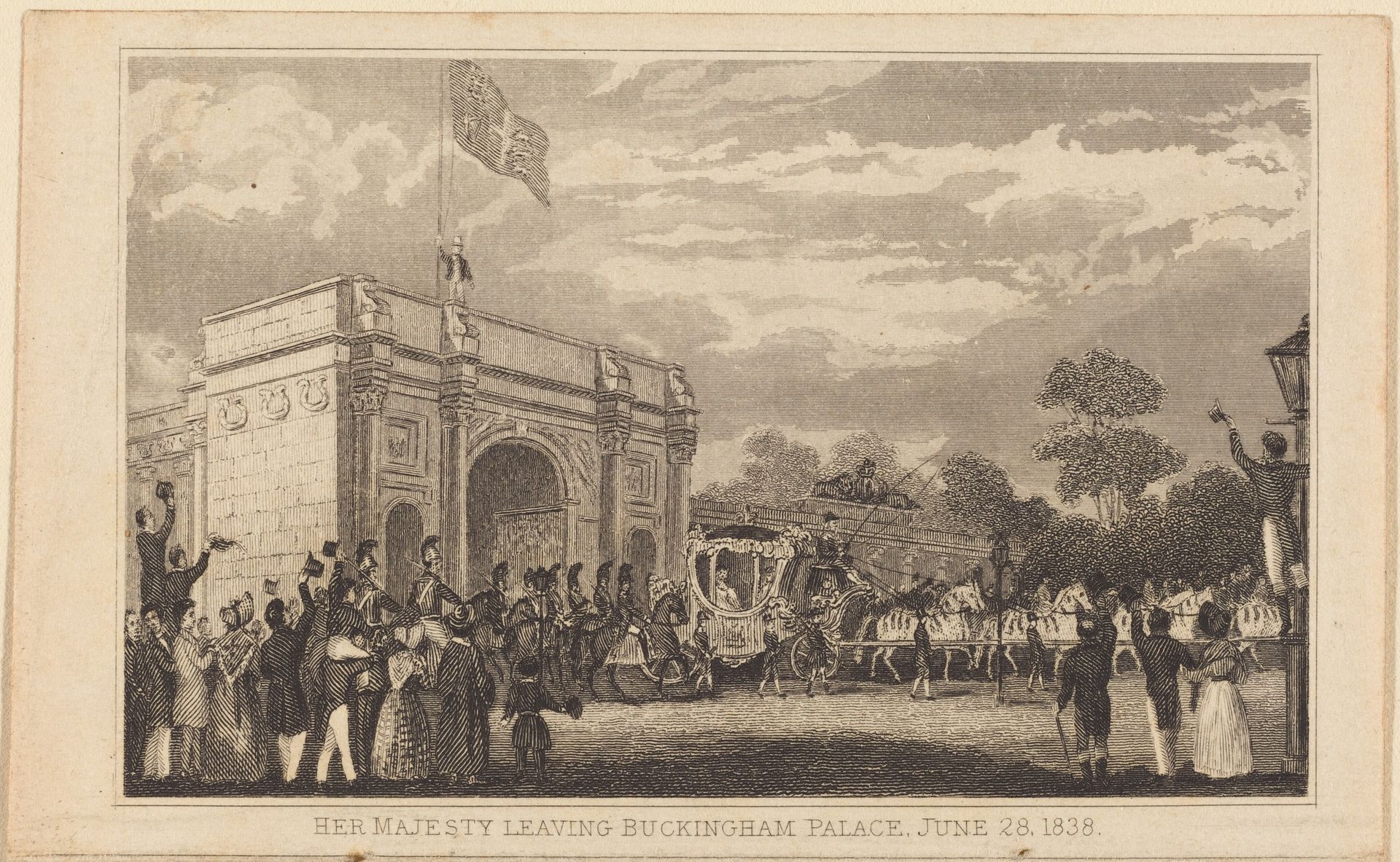 Her Majesty Leaving Buckingham Palace, June 28, 1838 [left half] by Anonymous