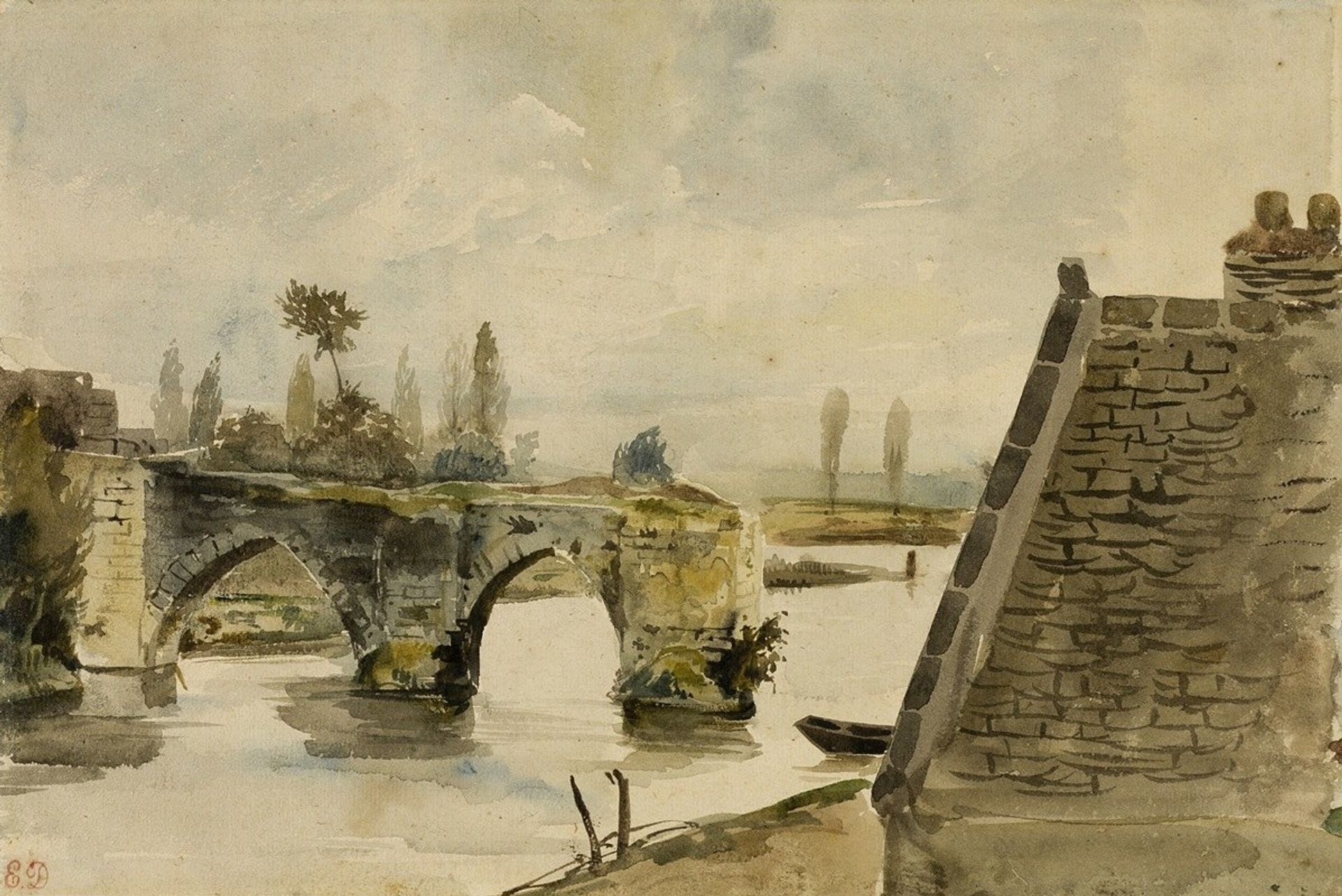The Old Bridge at Nantes by Eugène Delacroix