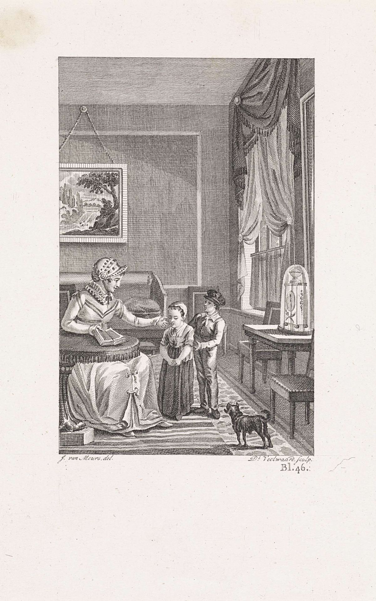 Twee kinderen bij een vrouw in een interieur by Daniël (I) Veelwaard