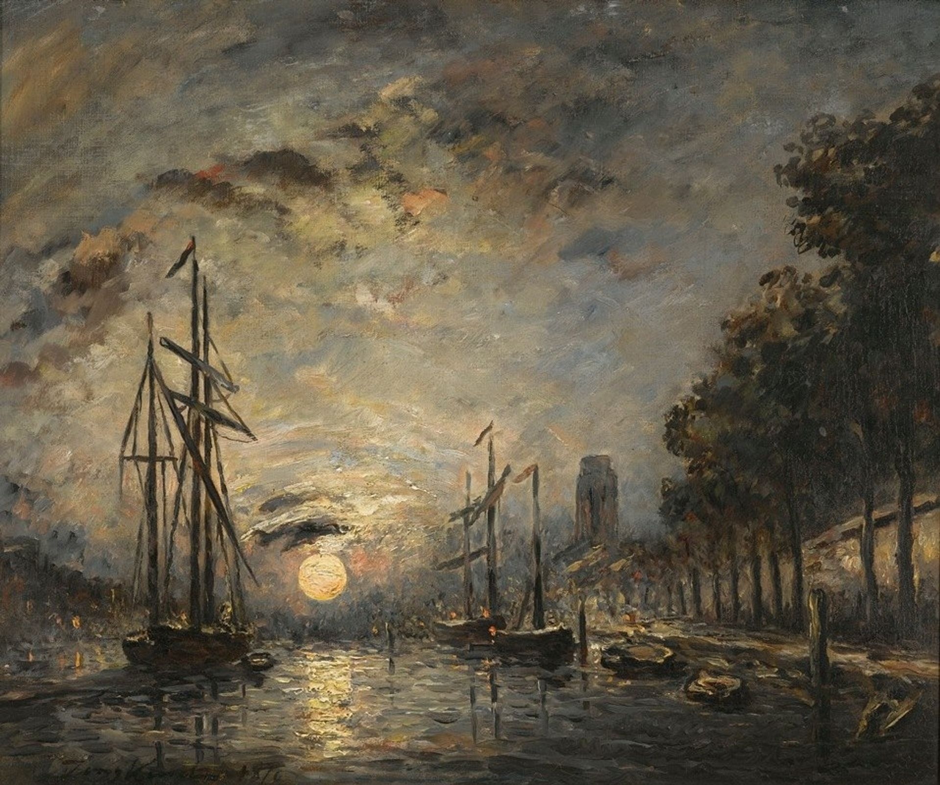 Clair De Lune Sur Un Canal, Dordrecht by Johan Barthold Jongkind