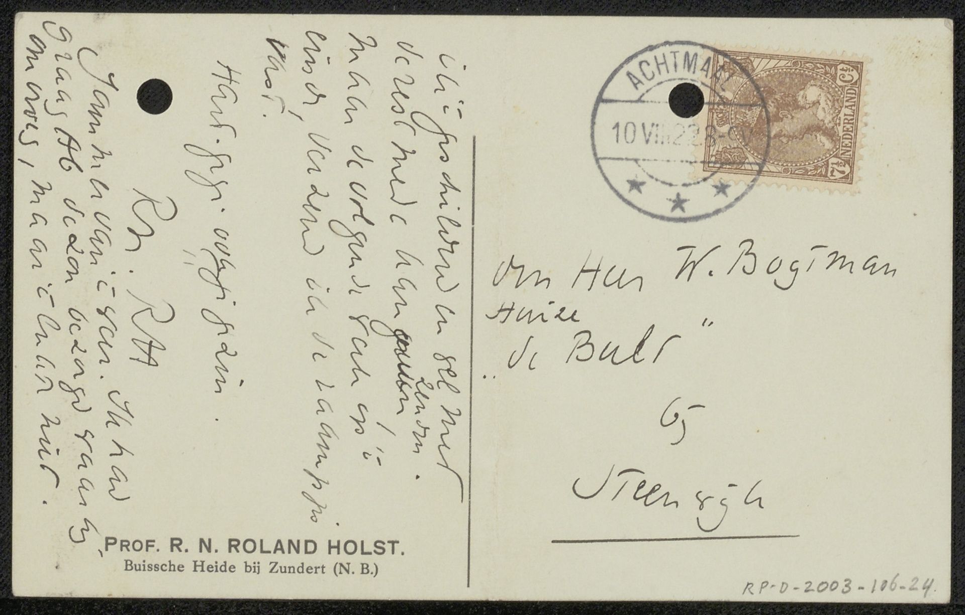 Briefkaart aan Willem Bogtman by Richard Nicolaüs Roland Holst