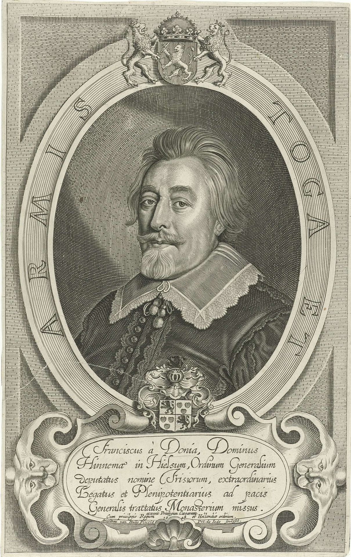 Portret van Frans van Donia by Pieter de (II) Jode
