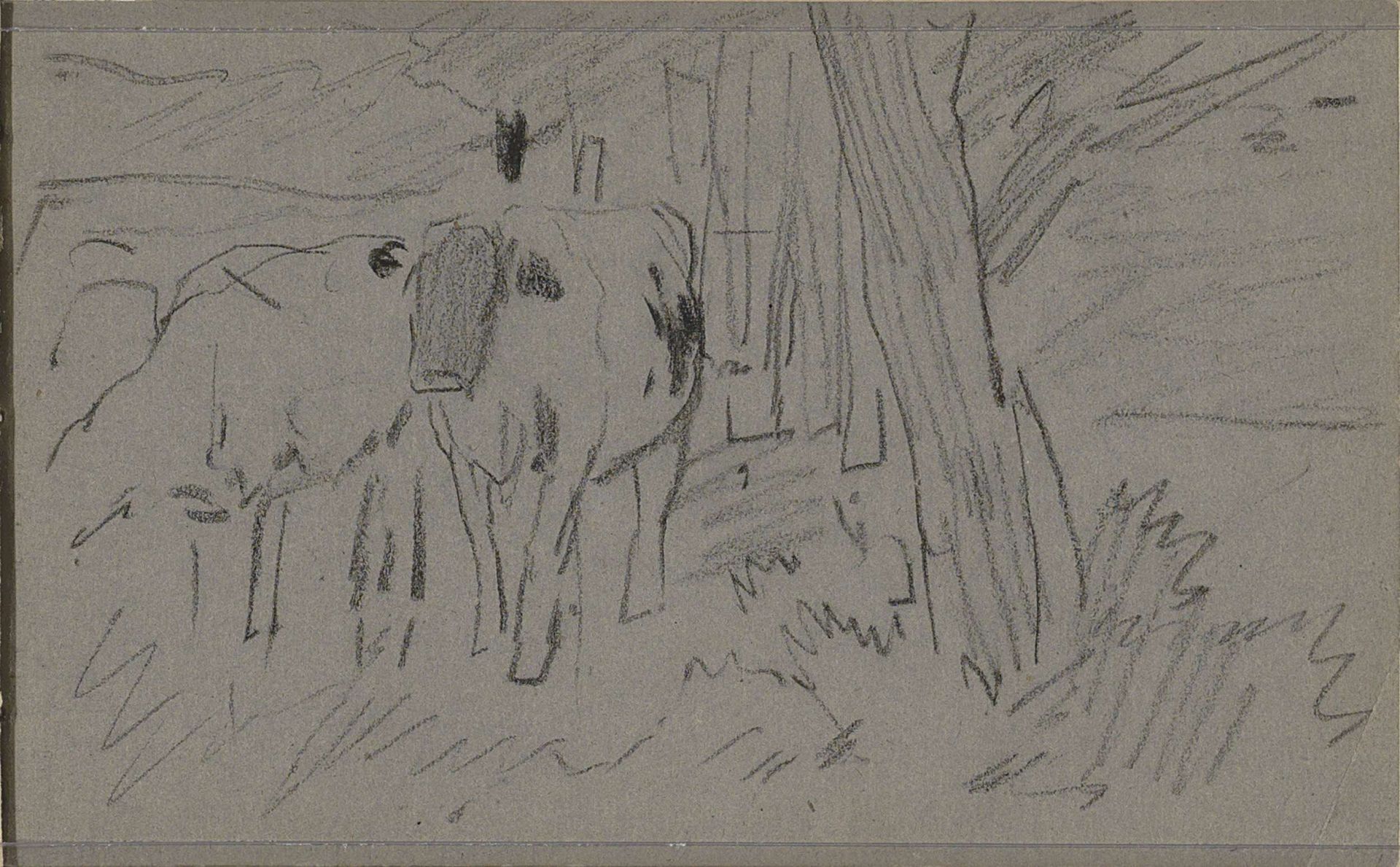 Koeien bij een rij bomen by Anton Mauve