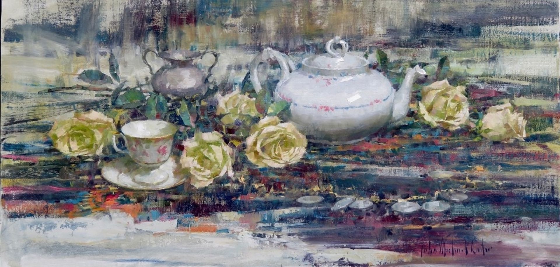 Tea Pot and Roses by John Michael Carter