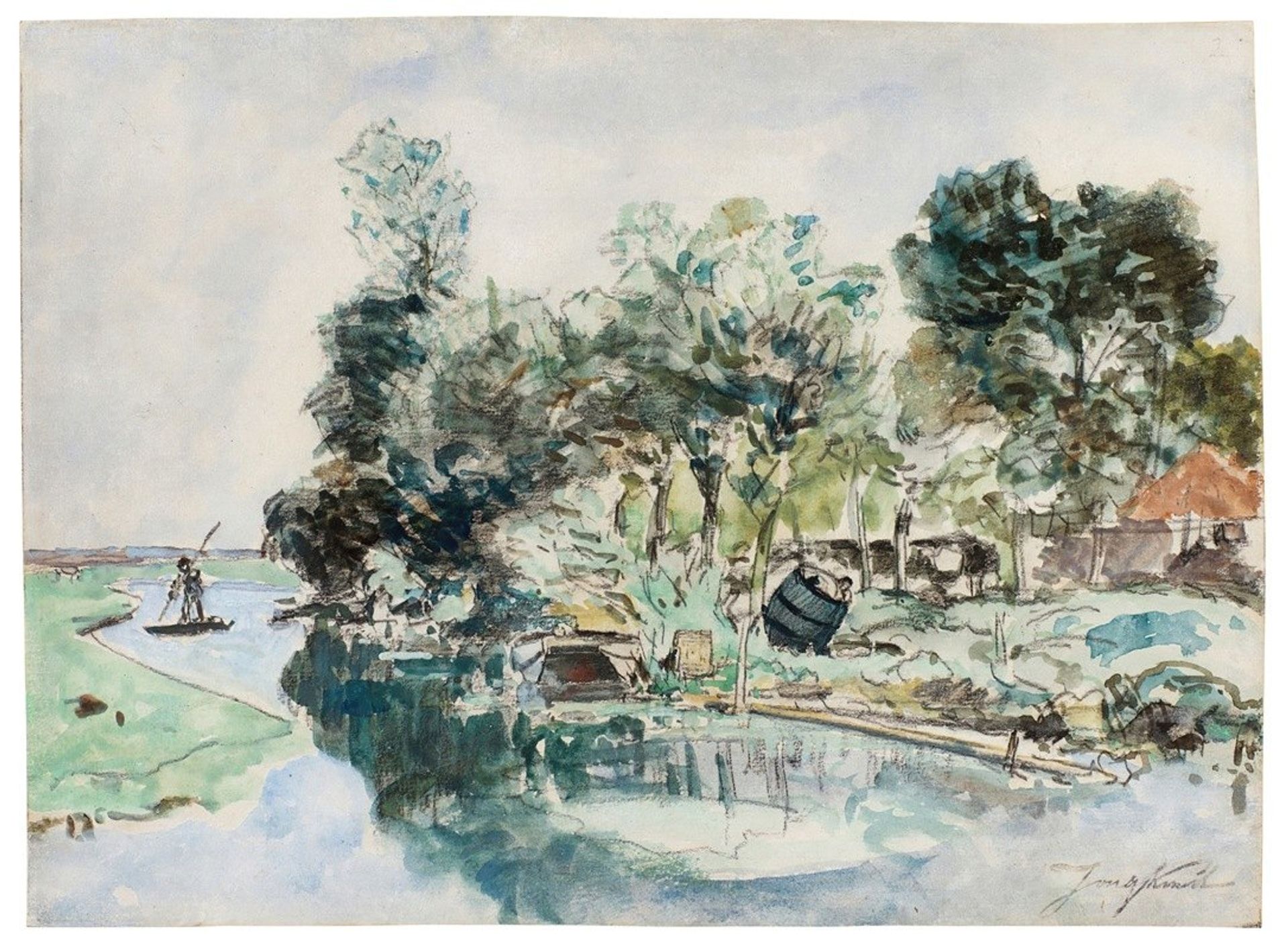 Promenade en barque sur la rivière by Johan Barthold Jongkind
