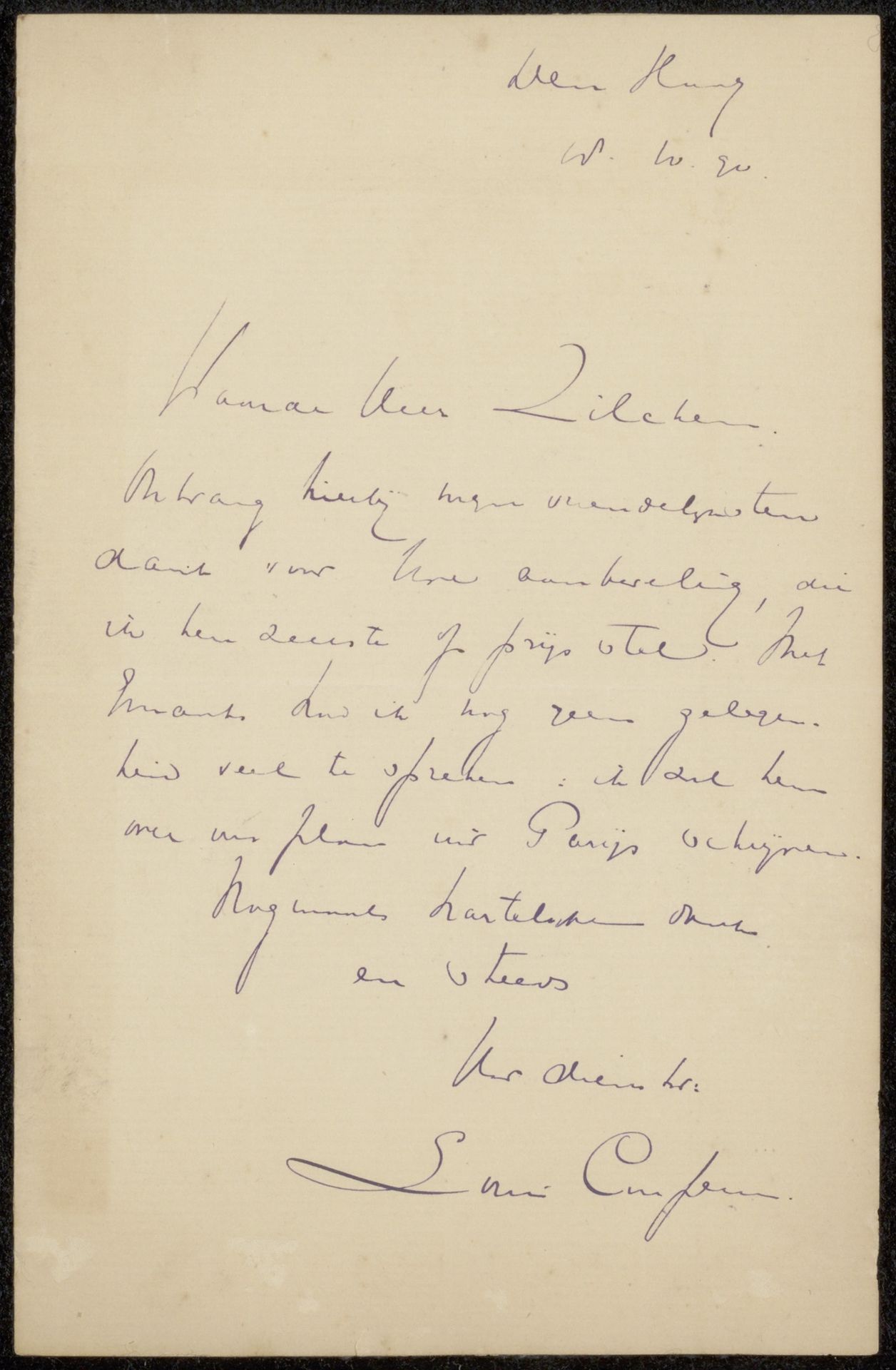 Briefkaart aan Philip Zilcken by Louis Couperus
