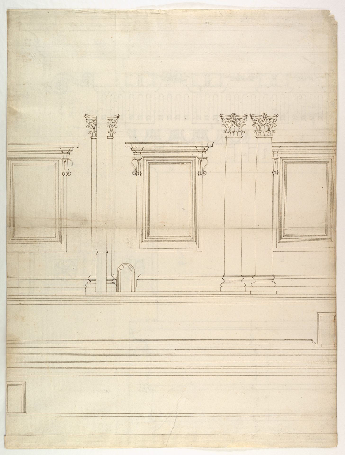 St. Peter's, drum, exterior, elevation (recto) St. Peter's, tribune, entablature, section and details (verso) by Anonymous