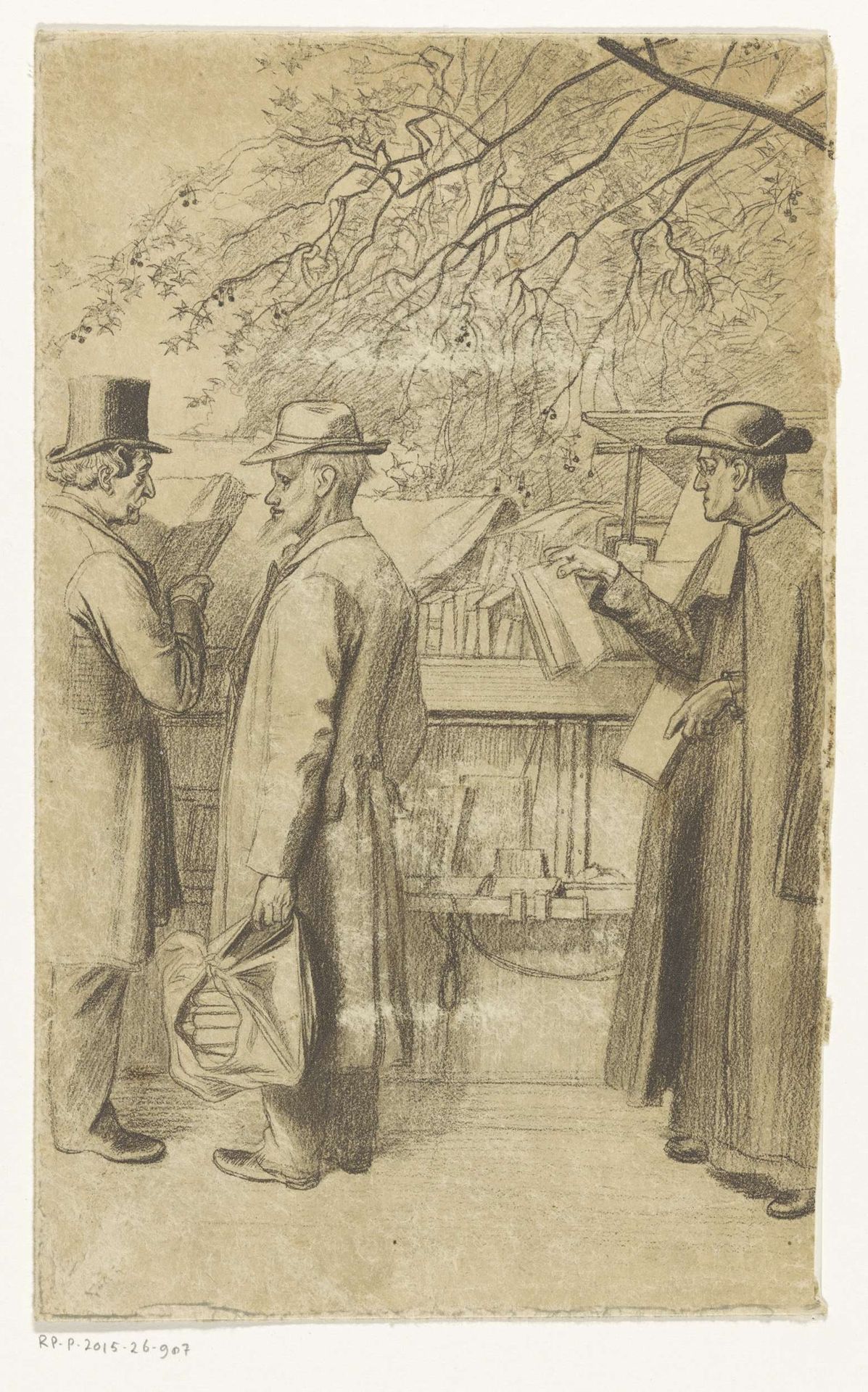 Personen voor een boekenkraam op een kade in Parijs by Oswald Heidbrinck