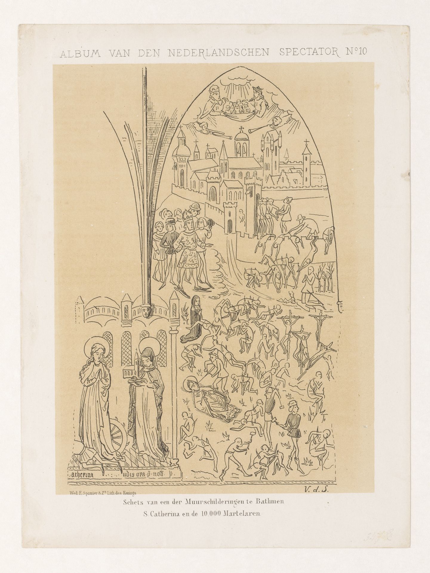 Schets van muurschildering met voorstelling van Catherina en de 10.000 martelaren by jonkheer Victor Eugène Louis de Stuers