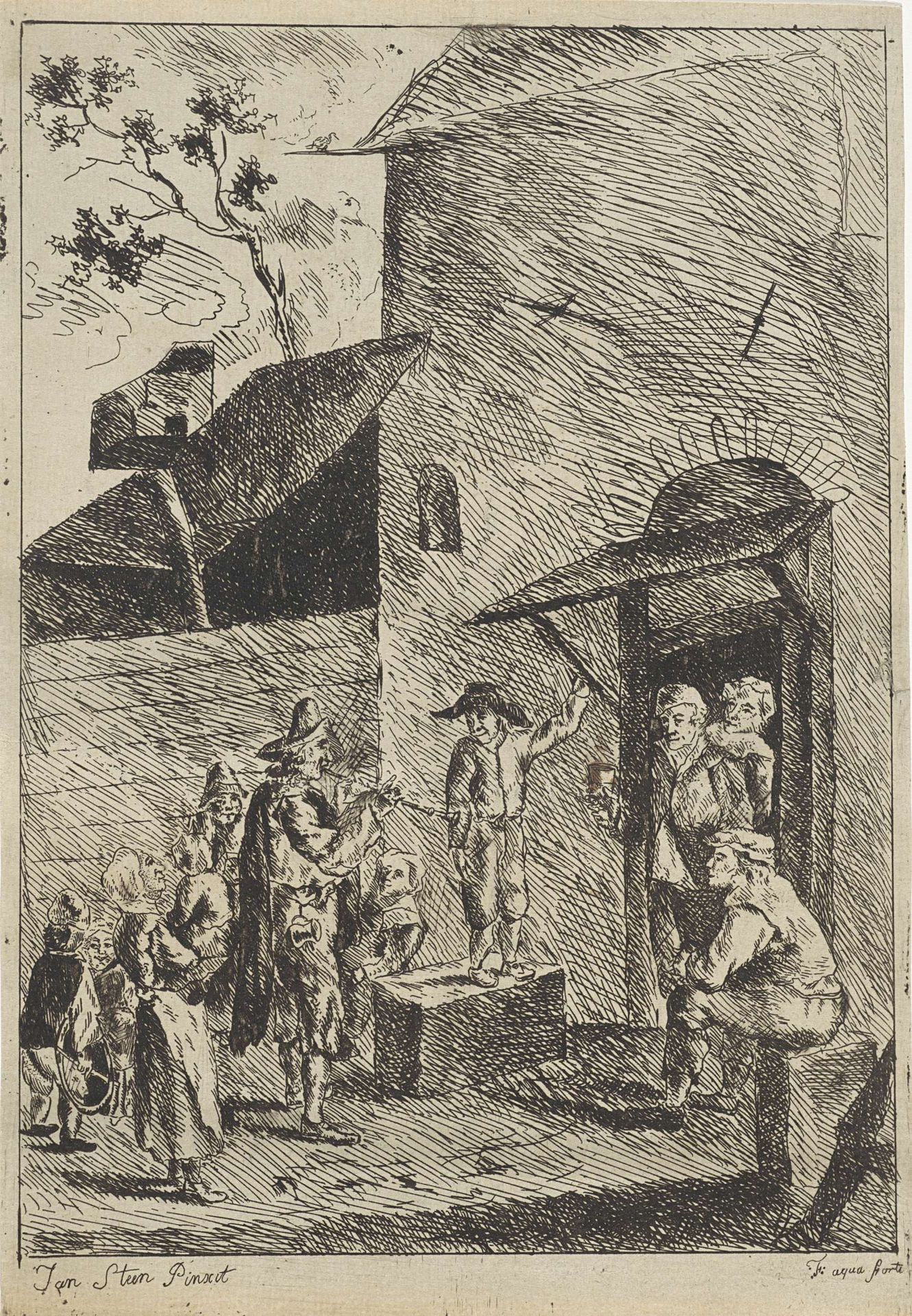 Muzikant met luisteraars om hem heen by Anonymous