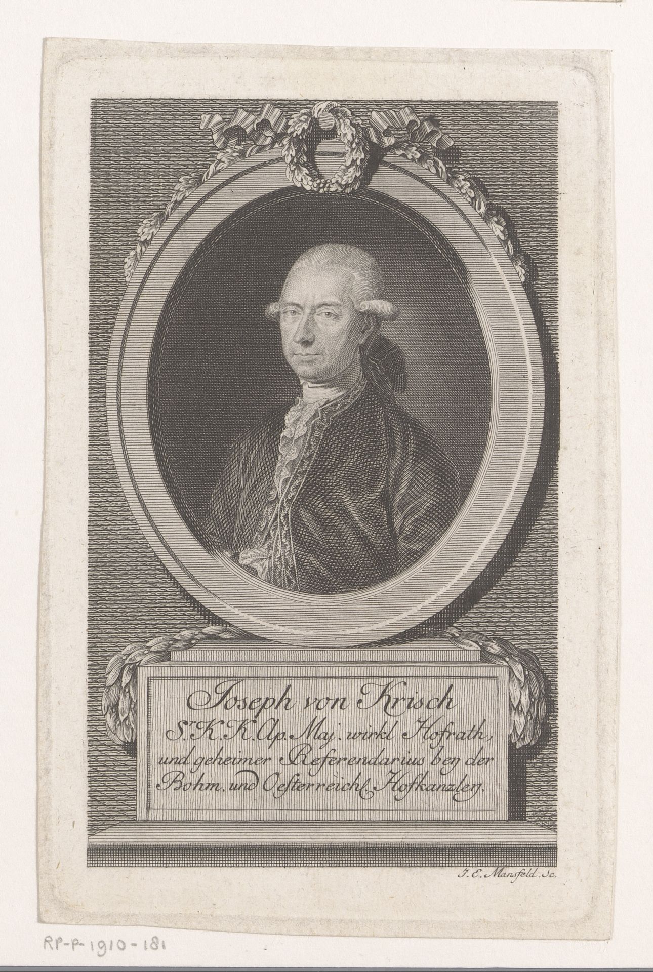 Portret van Jozef von Krisch by Johann Ernst Mansfeld