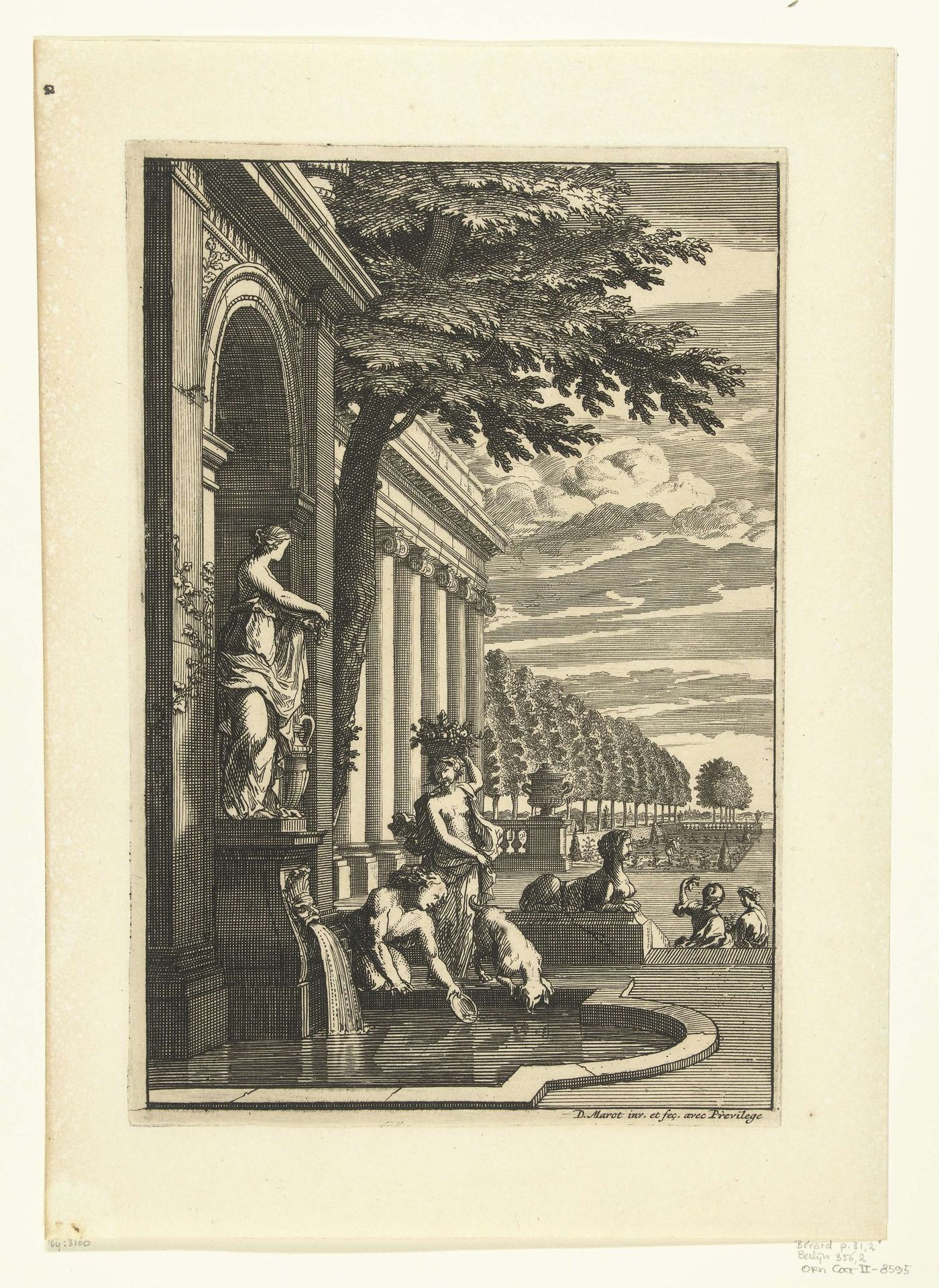 Nis met standbeeld en bassin by Daniël (I) Marot