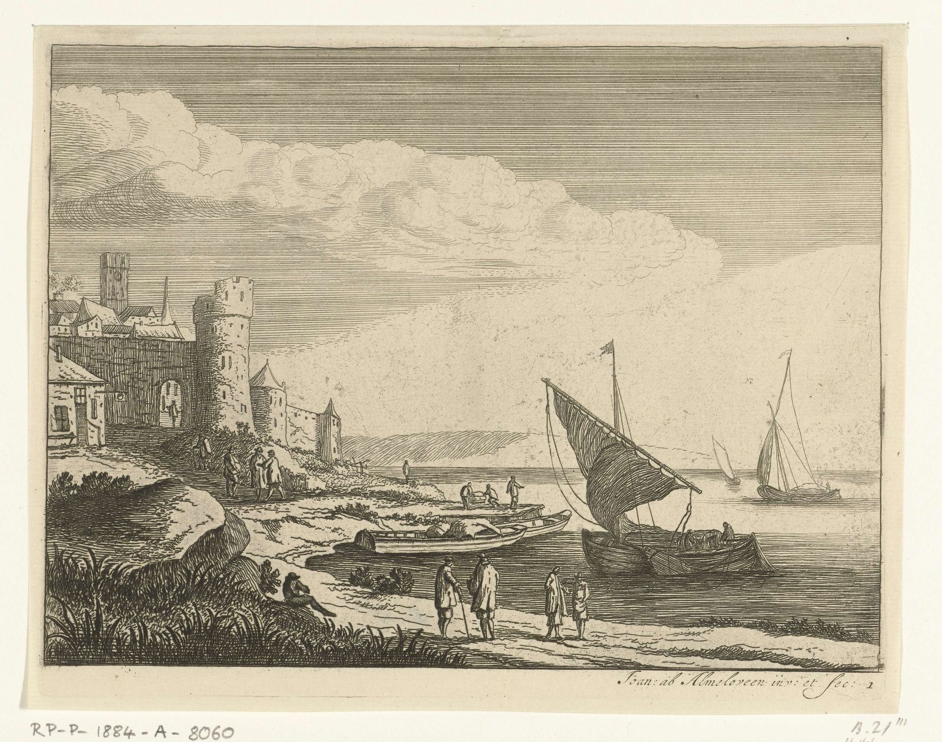 Haven met boten by Jan van Almeloveen