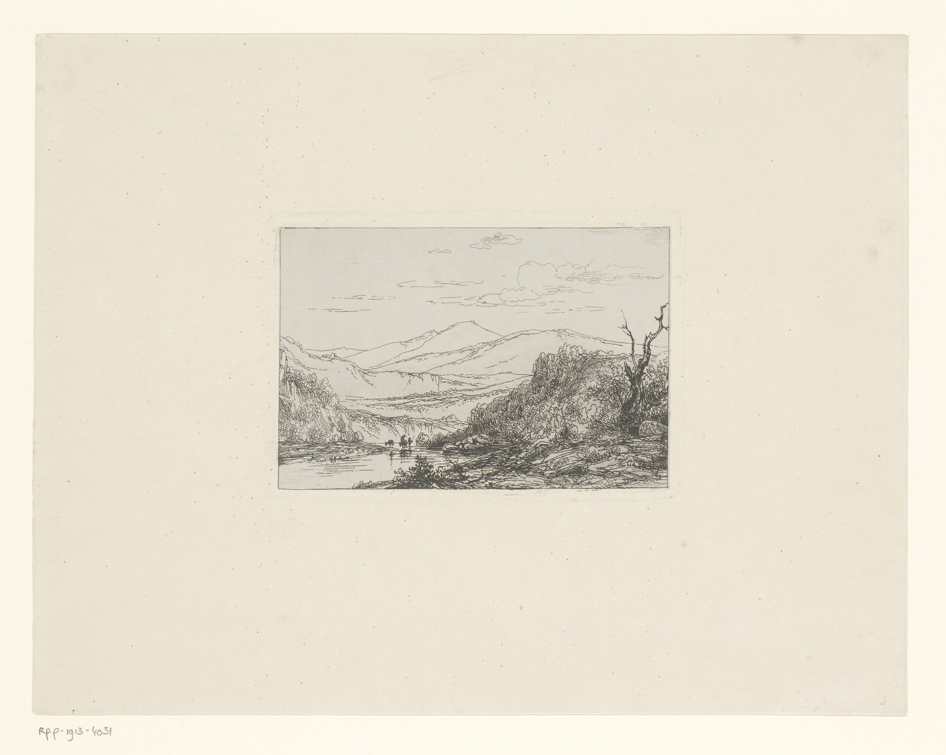 Berglandschap met doorwaadbare plaats by Edouard De Vigne