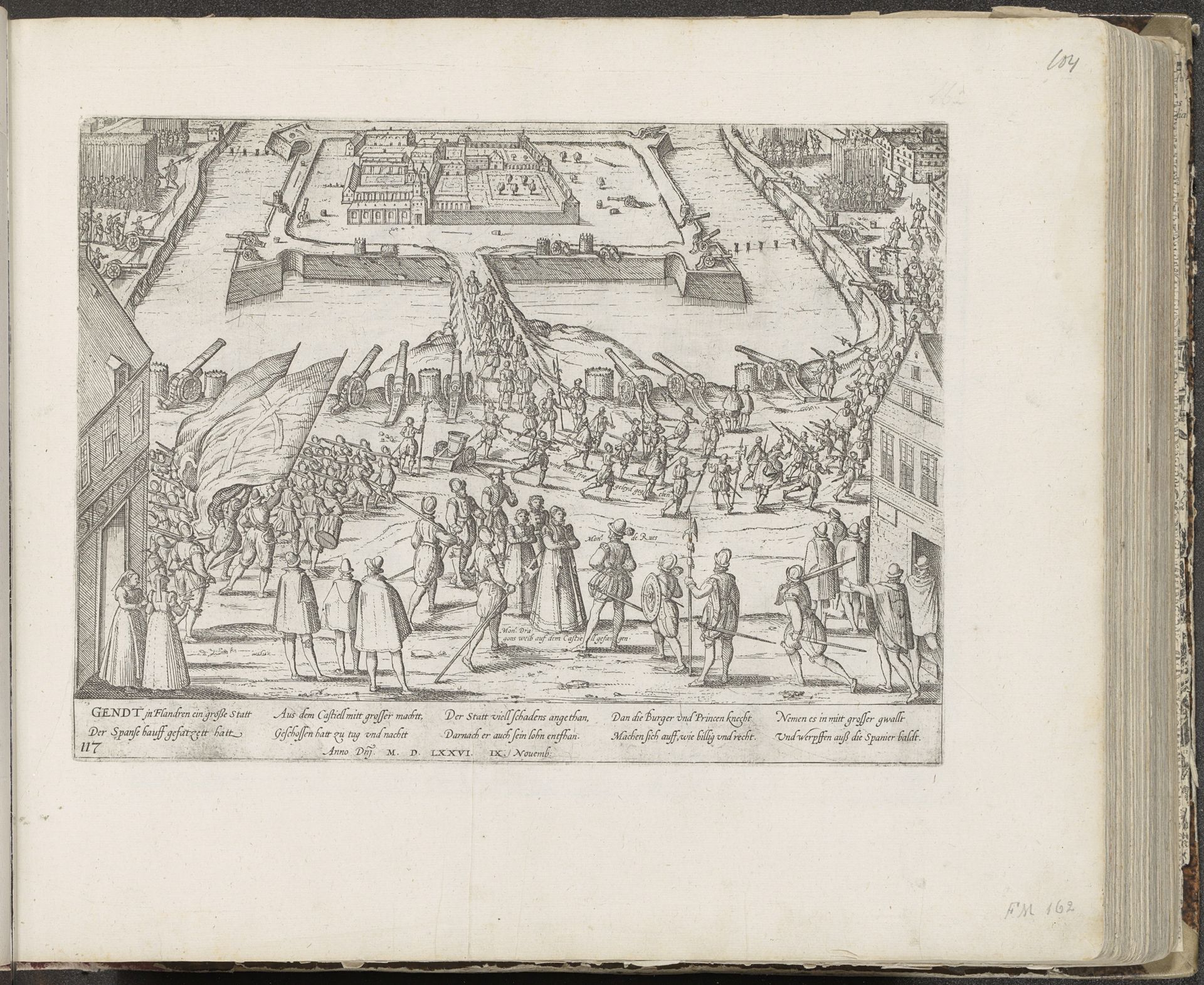 Aftocht van de Spanjaarden uit Gent, 1576 by Frans Hogenberg