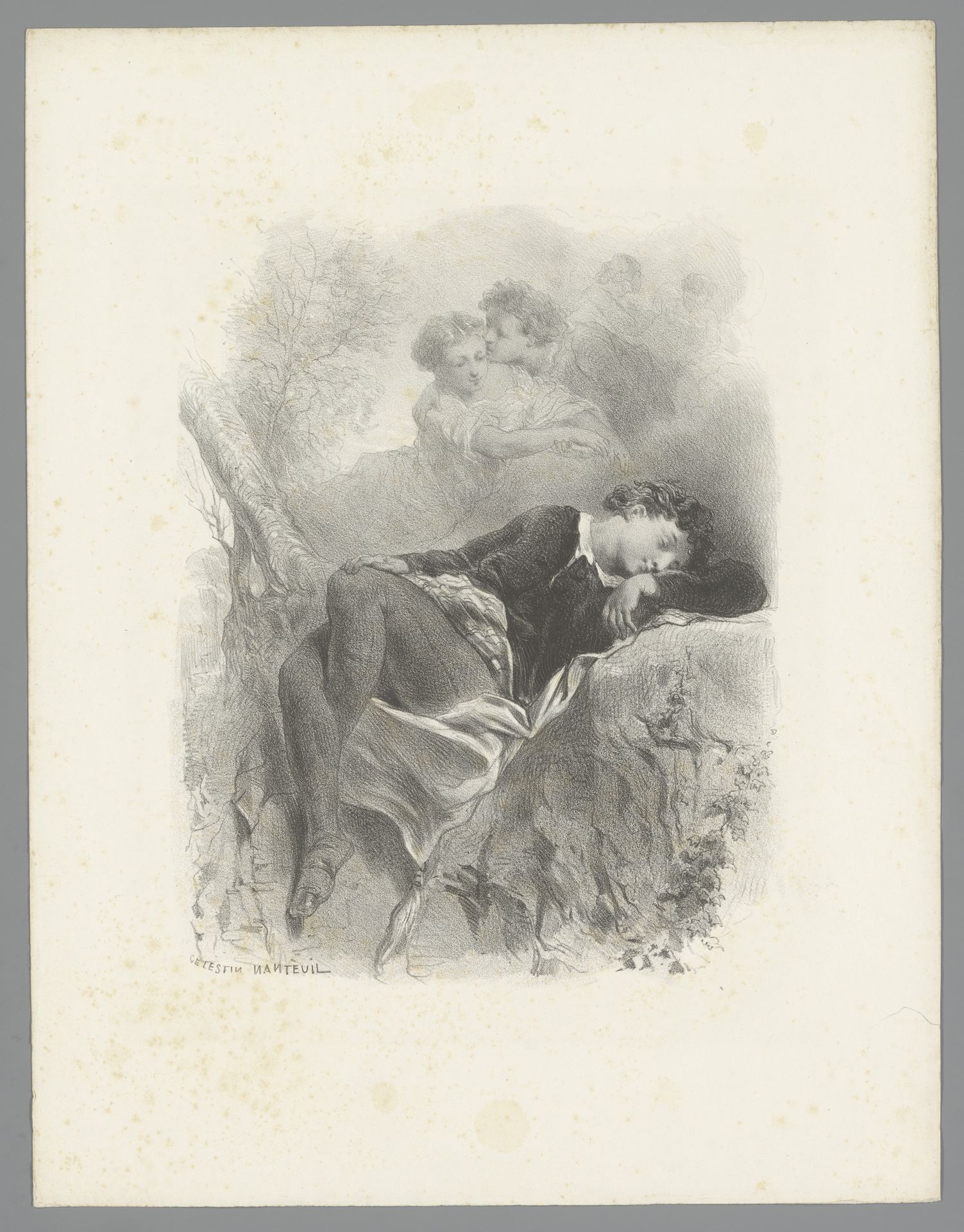 Dromende jongen in de natuur by Célestin Nanteuil