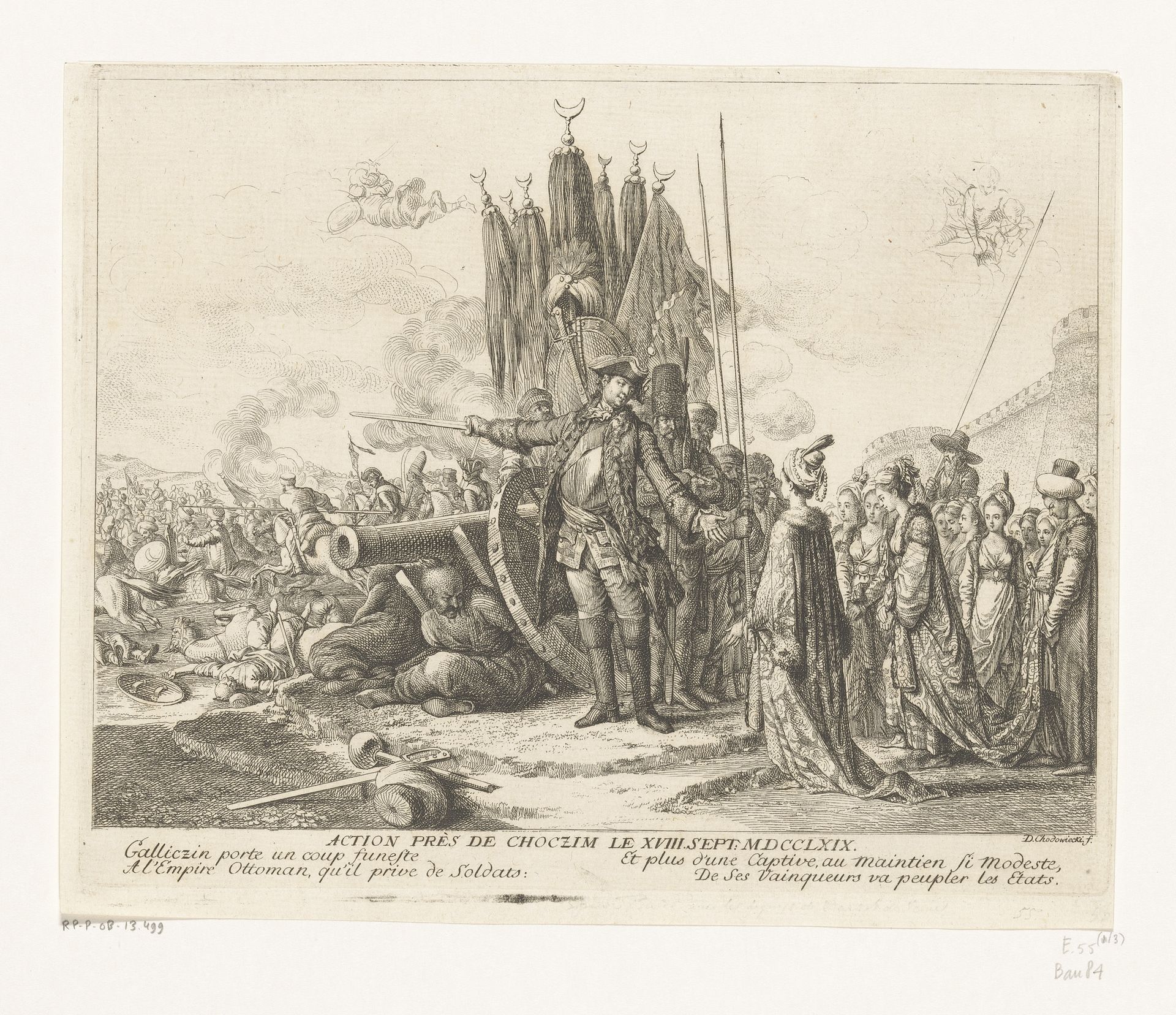 Prins Golitsyn met gevangengenomen Turkse vrouwen voor de vesting van Chotyn, 1769 by Daniel Nikolaus Chodowiecki