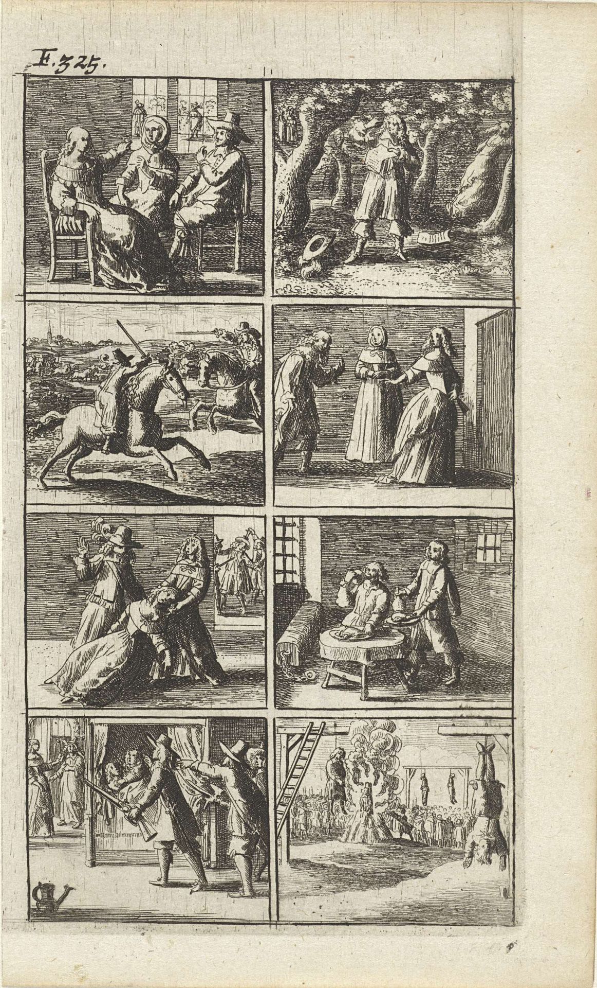 Verhaal met voorstellingen van moord en doodstraf (F. 325.) by Abraham Dircksz. Santvoort