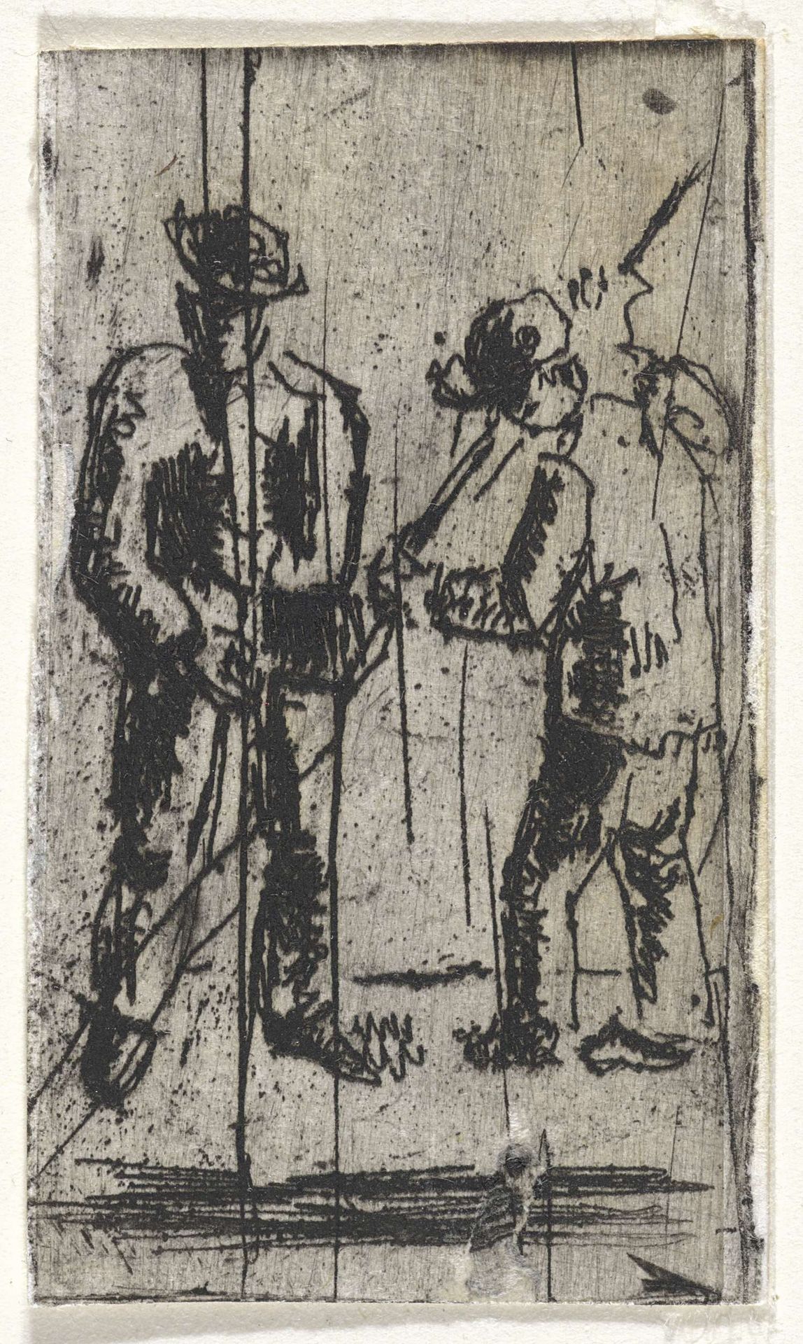 Twee mannen, van wie één met een stok in de hand by Arnoud Schaepkens