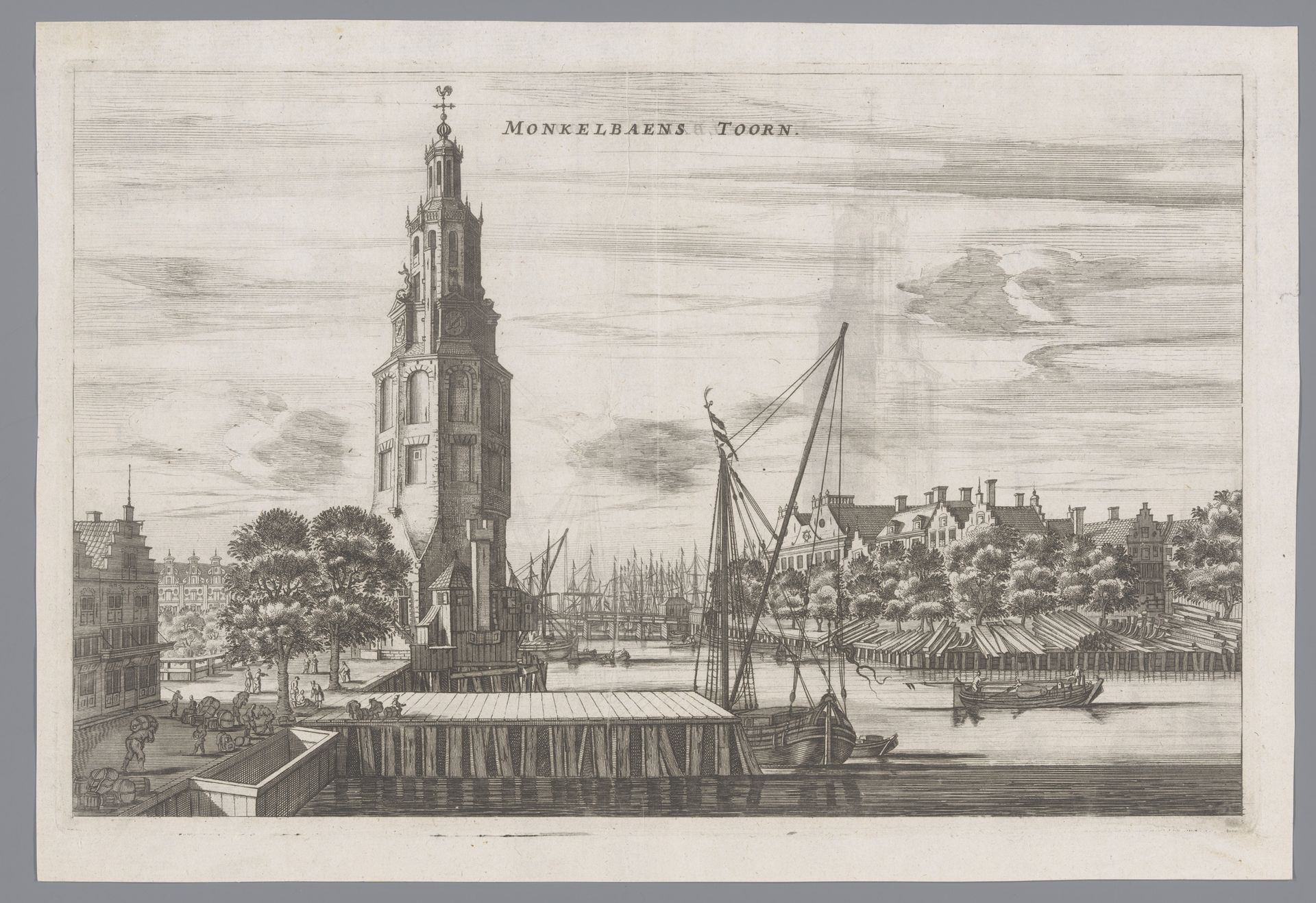 Gezicht op de Montelbaanstoren in Amsterdam by Jacob van Meurs